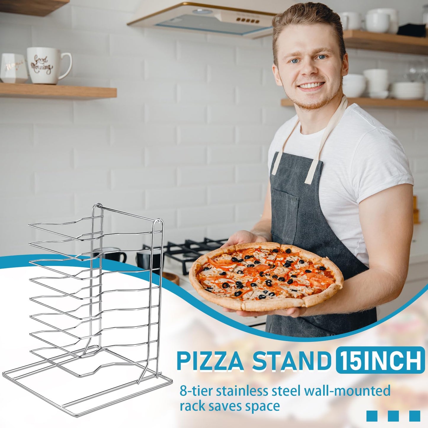 Suzile 1 Pcs Pizza Rack 8 Tier Pizza Stand 9.5 L x 8.1 W x 16.5 H Stainless Steel Pan Rack Holder for Party Buffet Table Platter Tray Display Stands for Home, Restaurant, Catering