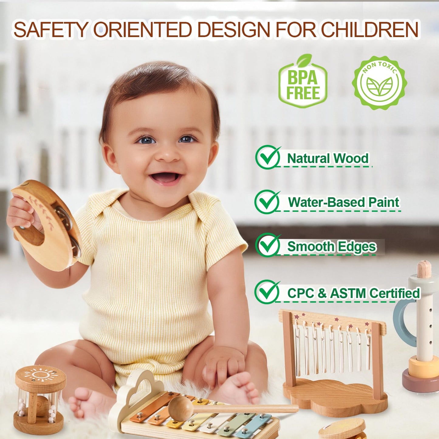 Smartwo Baby Montessori Musical Instruments,Wooden Percussion Xylophone Musical Toys for Toddlers,Sensory Toys for Kids Preschool Educational,Birthday Gift