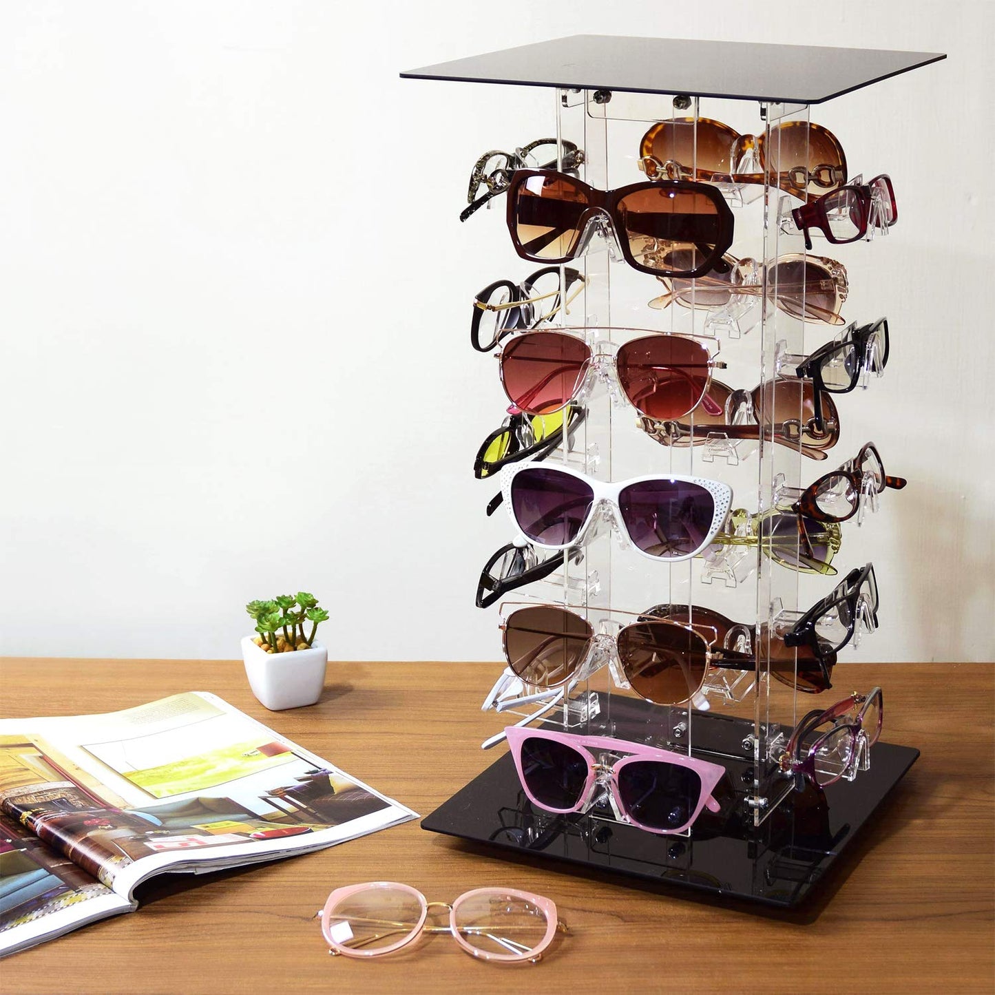 MOOCA Premium Acrylic Rotating Sunglasses & Eyewear Holder Display Sunglasses Organizer Stands Rack, 20 Frames