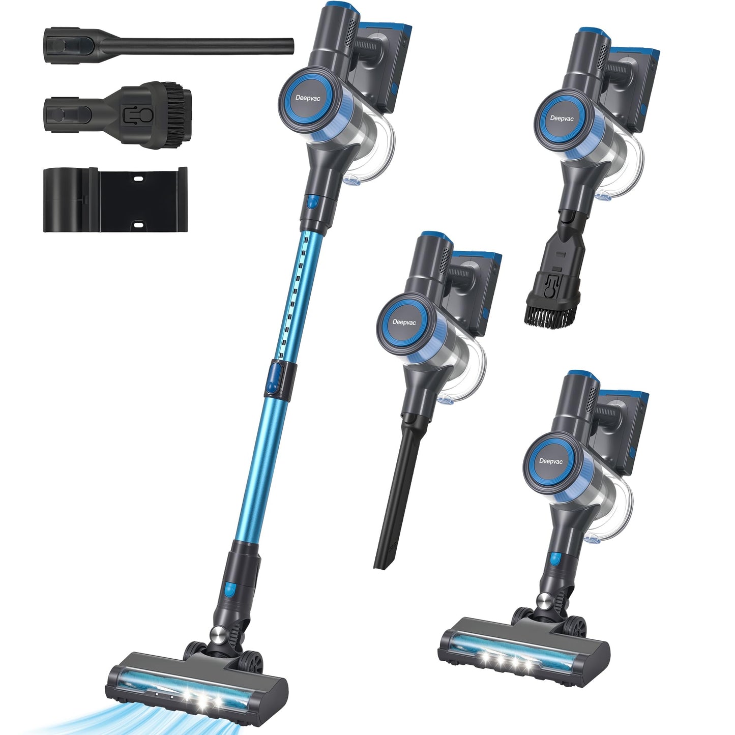 Deepvac 250W 25KPa Suction Cordless Vacuum Cleaner, 6-in-1 Lightweight Stick Vacuum with LED Display & Detachable Battery, 45 Mins Runtime for Hard Floor, Carpet, Pet Hair, Car Cleaning
