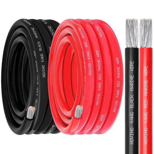 4 Gauge Marine Wire Include 4AWG 10FT Black & 10FT Red,4 Gauge Marine Grade Wire Oxygen-Free Tinned Copper Electrical Cable for Speaker Automotive Boat Battery Lighting Camper Trailer Outdoor