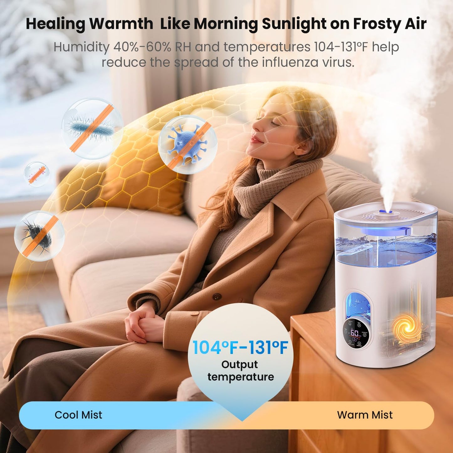 Humidifiers for Bedroom Large Room Home - GloryAir 6L Quiet Top Fill Cool & Warm Mist Humidifier with Smart Humidity Control, Remote Control, 7-Color Light, Humidistat, Oil Diffuser