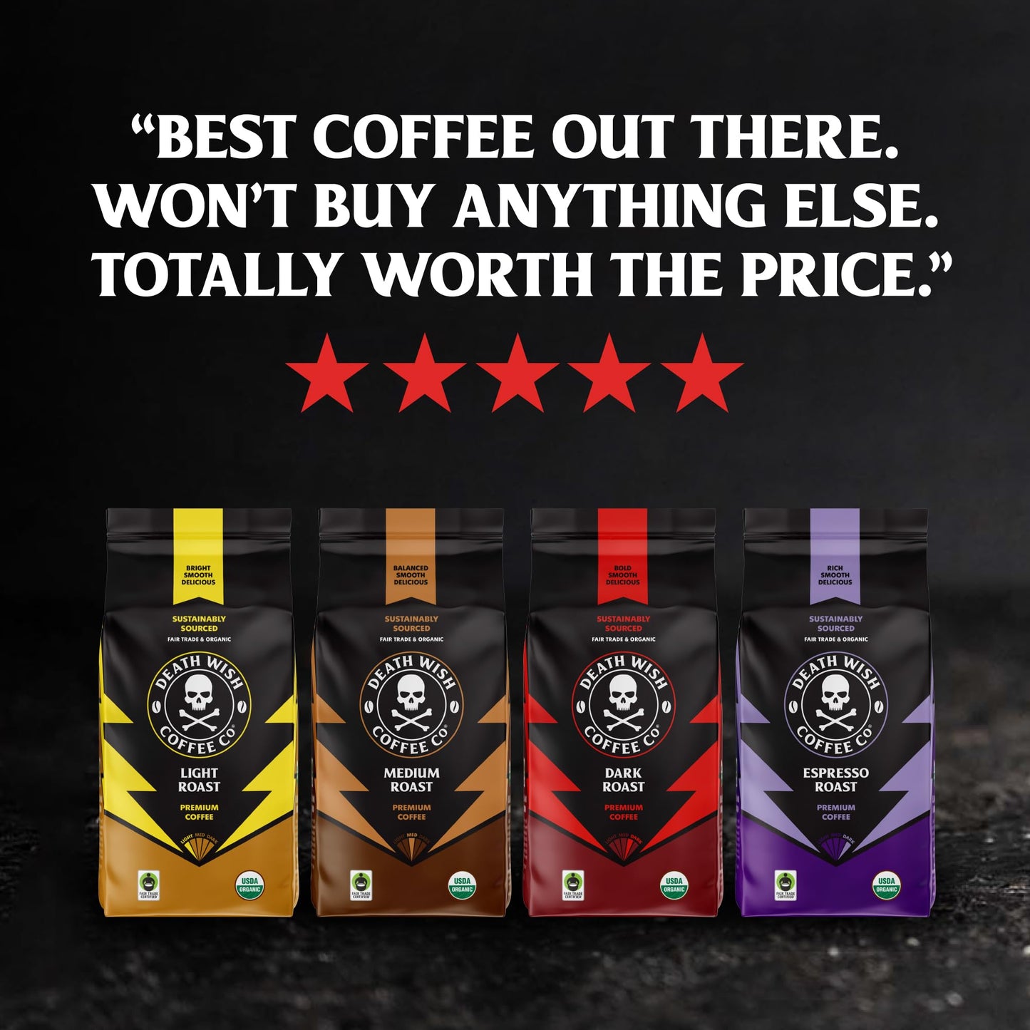 Death Wish Coffee - Light Roast Whole Bean Coffee, Organic and Fair Trade (2 pack)