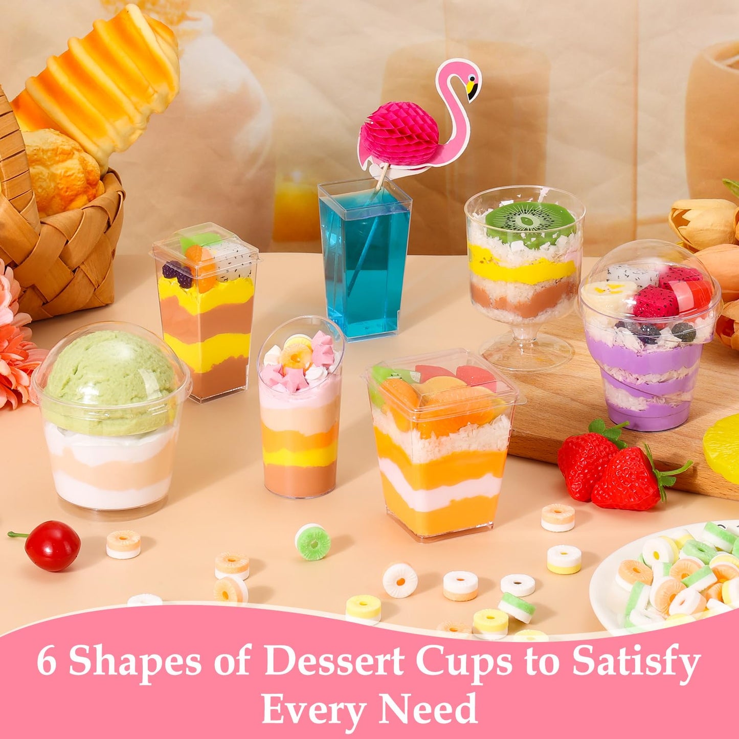LifeisLuck 435 PCS Plastic Dessert Cups with Lids and Spoons, 5 oz and 3 oz Mini Clear Shooters Cups for Desserts, Appetizer, Ice Cream, Pudding, Jelly, Fruit, Mousse