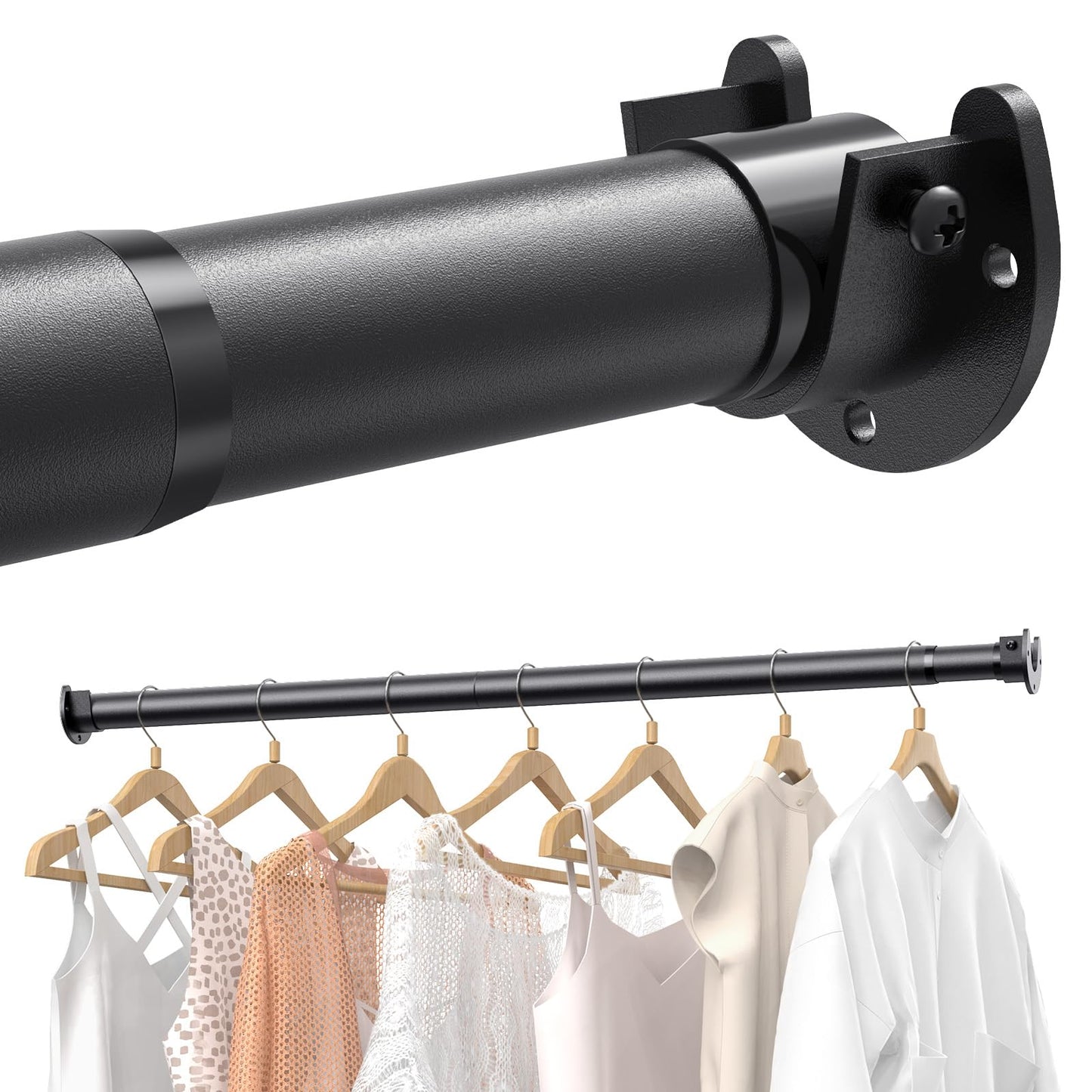Supforce 2 PACK Closet Rods for Hanging Clothes, 17 to 84 Inches Stepless Adjustable Metal Closet Rod, 1.3 Inches Heavy Duty Clothes Hanging Rod for Closet Wardrobes Laundry RV, Black