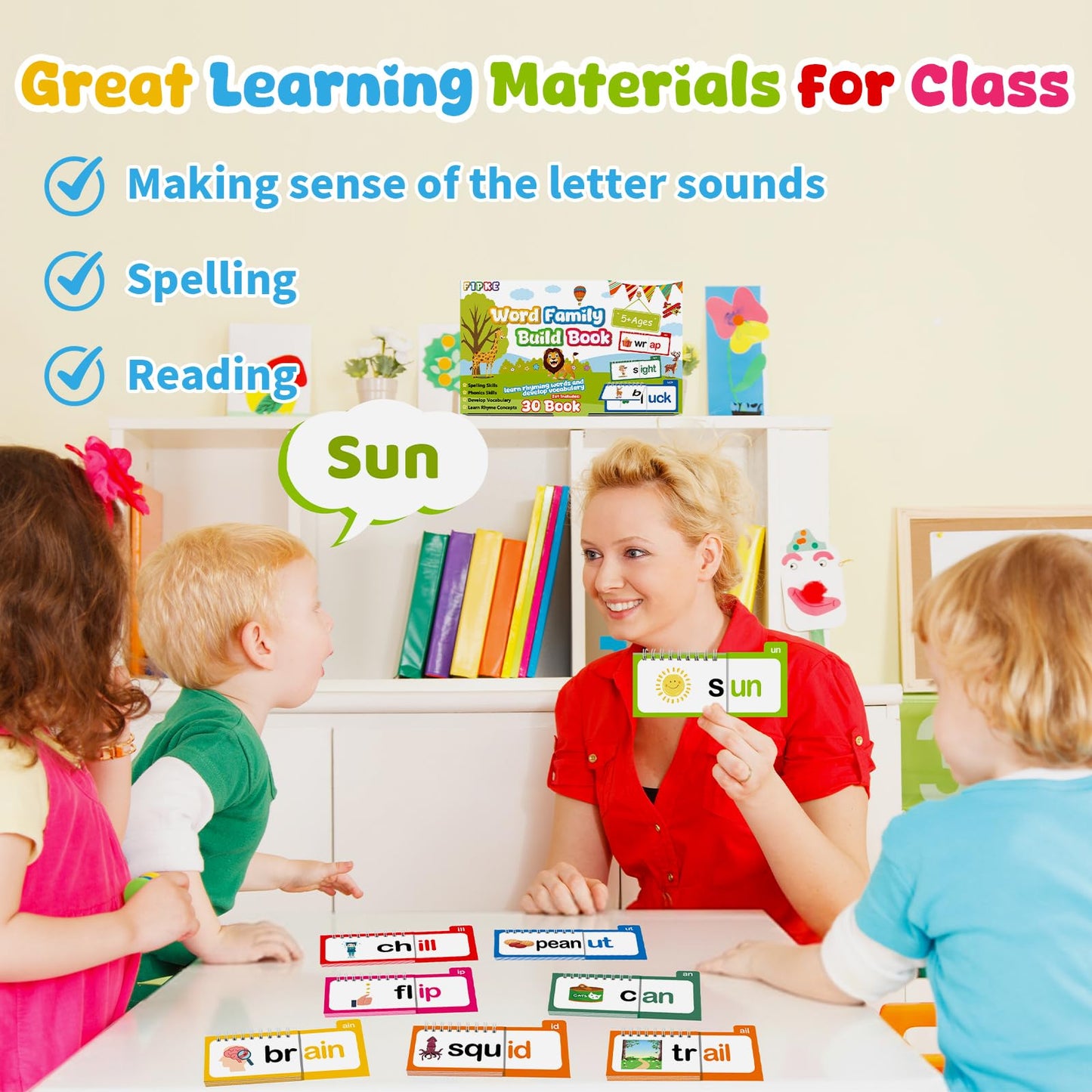 Word Family Build Book, 30 Read and Rhyme Flip Activity Book, ABC Vocabulary Flash Cards CVC Words Reading Games for Kids Ages 4-8 Preschool Learning Activities Families Educational Games