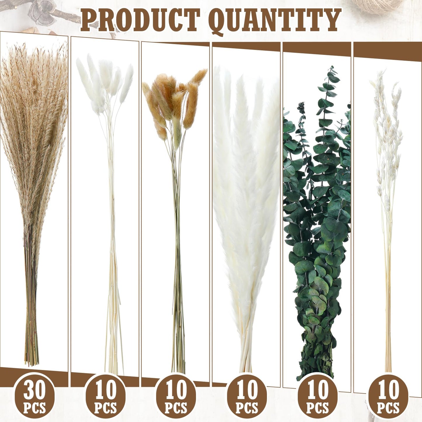 Qinyoung 10 Set Dried Pampas Grass Centerpiece for Wedding Baby Shower Party 10 Glass Flower Jars 10 Artificial Roses 80 Dried Pampas Grass with Rope for Rustic Bridal Farmhouse Decoration(Pink)