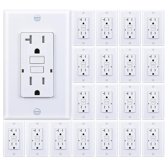 3GRACE 20 Amp GFCI Outlet, Tamper-Resistant, Weather Resistant Receptacle Indoor or Outdoor Use, LED Indicator with Decor Wall Plates and Screws，UL Listed, White (White, 20 Pack)