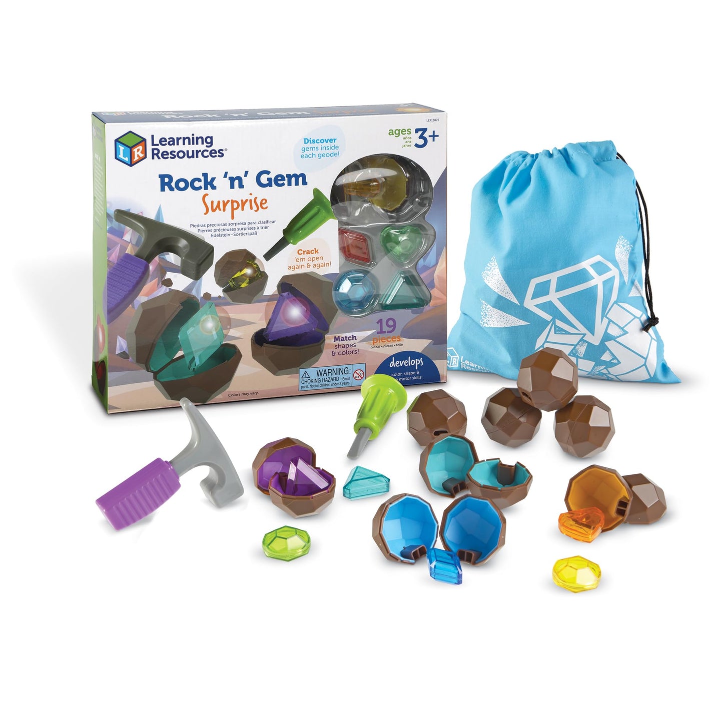 Learning Resources Rockin' Gem Surprise, Sorting, Matching, Counting Skills and Early STEM, 19 Pieces, Ages 3+