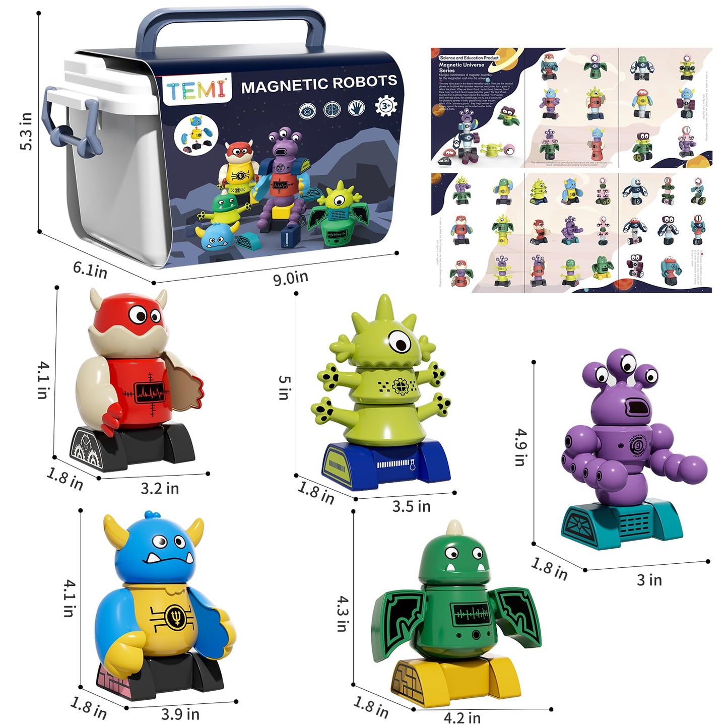 Magnetic Monster Robot Toy for Kids 3-5 Years Old, Magnetic Blocks Stacking Transform Toys for Kids with Storage Box, Set for Kids Age 3 4 5 6 7 Years Old Boys, Christmas & Birthday Gift