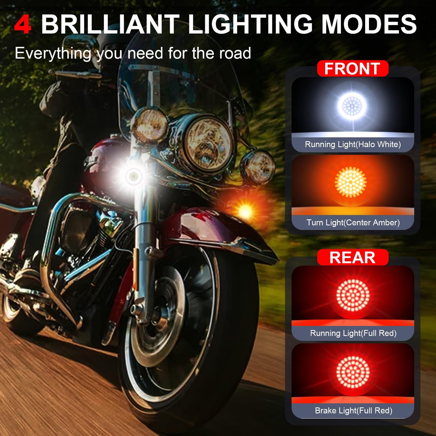 AEEAST 3 1/4 Inch Motorcycle LED Turn Signals 1157 1156 Front Rear LED Blinker 48LEDs Flat Housing Style Fit for Harley Davidson Road King Electra Glide Ultra Classic Softail 1986-Later
