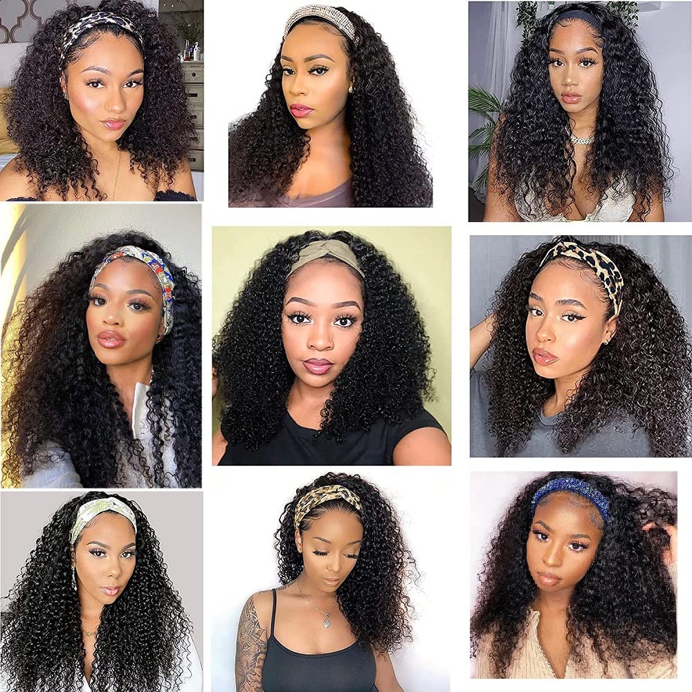 Smoothair Headband Wig Human Hair Kinky Curly Headband Wigs for Black Women Human Hair Wigs Glueless 20 Inch None Lace Front Wigs 150% Density (No Mixed)