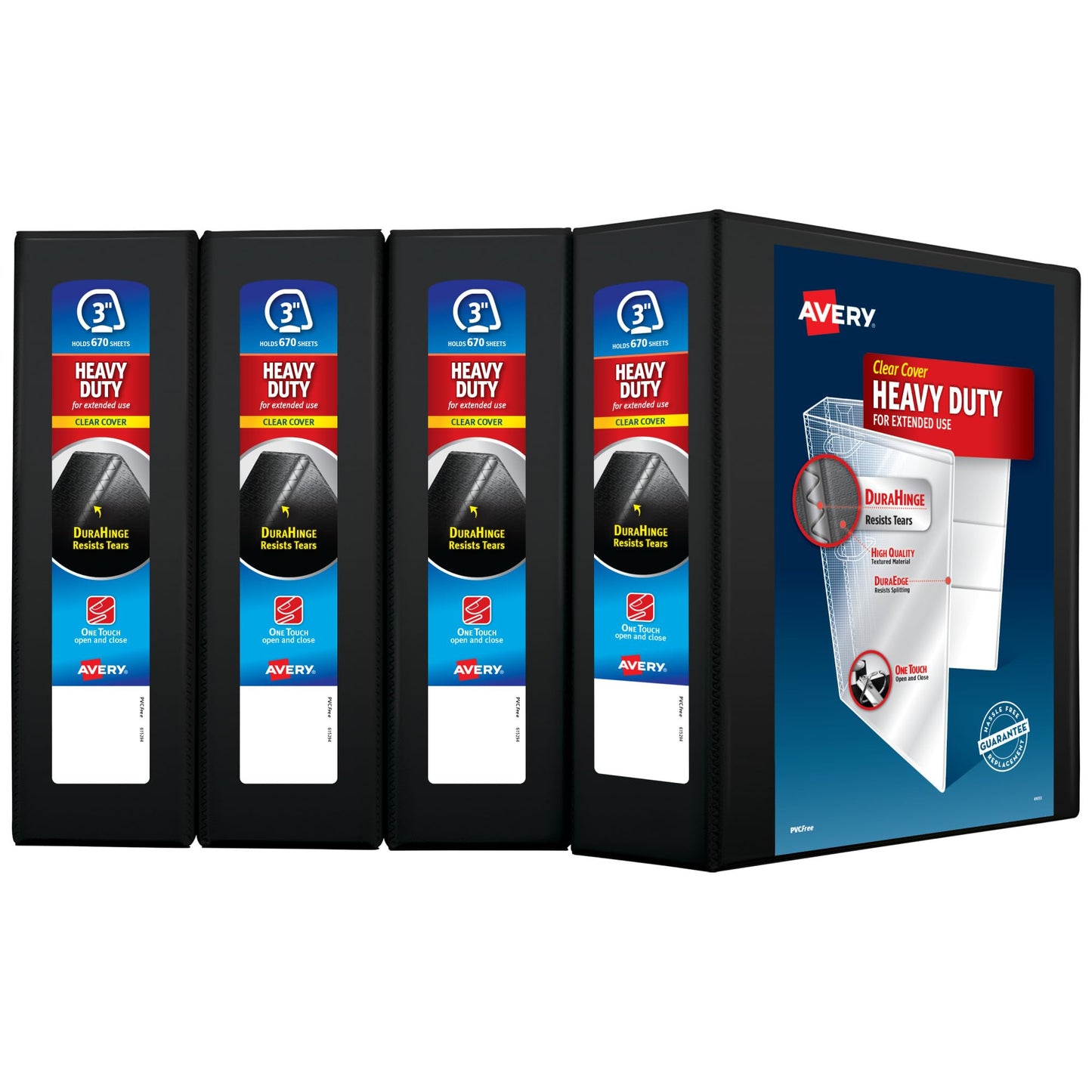 Avery Heavy-Duty View 3 Ring Binder, 3 Inch One Touch EZD Rings, 670-Sheet Capacity, 3.5 Inch Wide Spine (4-Pack of 79693)