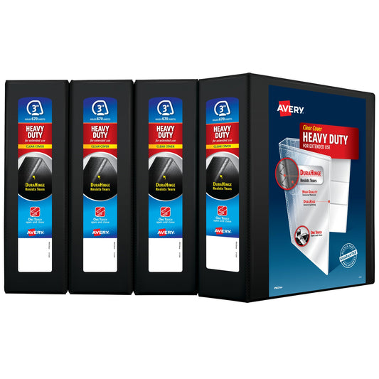 Avery Heavy-Duty View 3 Ring Binder, 3 Inch One Touch EZD Rings, 670-Sheet Capacity, 3.5 Inch Wide Spine (4-Pack of 79693)