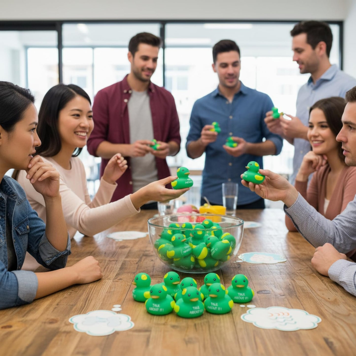 Deekin 60 Pcs Mental Health Rubber Duck Bulk Green Ribbon Mental Health Awareness Items Gifts for Self Care Adults Charity Office Therapist Favors