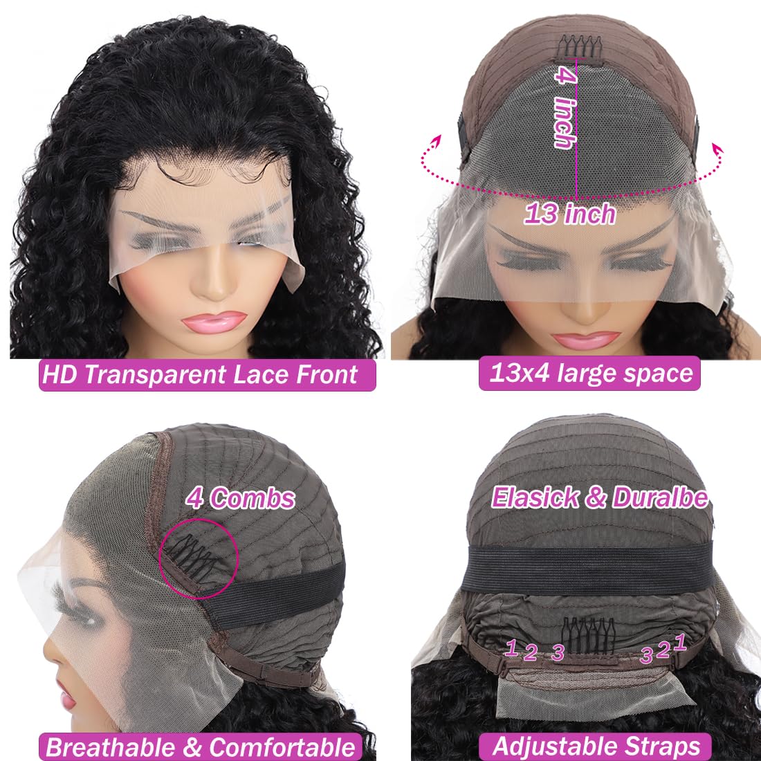 ZANPAL 13x4 Deep Wave Lace Front Wigs Human Hair Pre Plucked 180% Density 9A Glueless Wigs Human Hair Wet and Wavy Wigs for Women HD Transparent Deep Curly Lace Front Wigs Human Hair 22 Inch