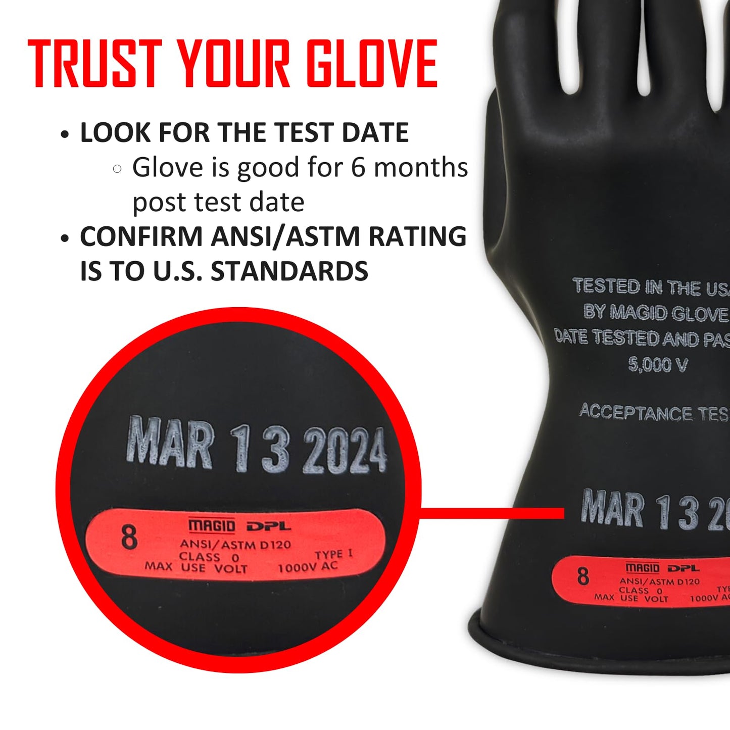 MAGID Insulating Electrical Gloves, Size 9, Class 0 | Cuff Length - 11" | Lineman & Electrician Voltage Gloves, M011B9