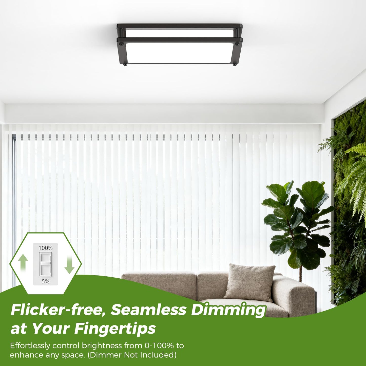 2-Pack 13 Inch Flush Mount LED Ceiling Light Fixtures, 36W 3200 Lumens Black Square Dimmable Ceiling Light, 2700K/3000K/4000K/5000K/6500K Adjustable Modern LED Lights for Bedroom Kitchen Bathroom