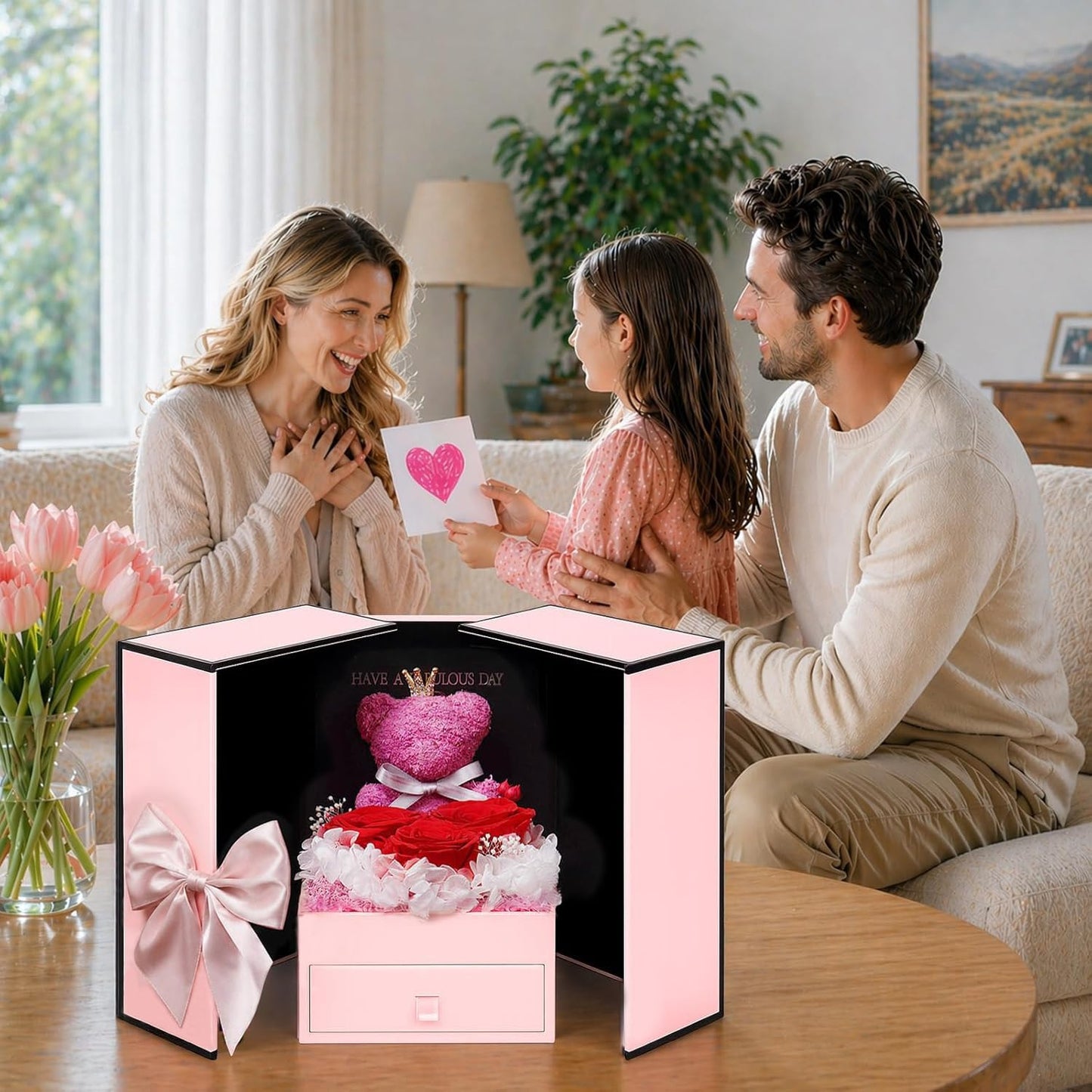 ADDWel Gifts for Mom Birthday Mothers Day - Real Preserved Rose Gift with 925 Sterling Silver Mom Necklace and Cute Teddy Bear, Timeless Elegant Gift from Husband Son or Daughter, Unique Moms Gifts