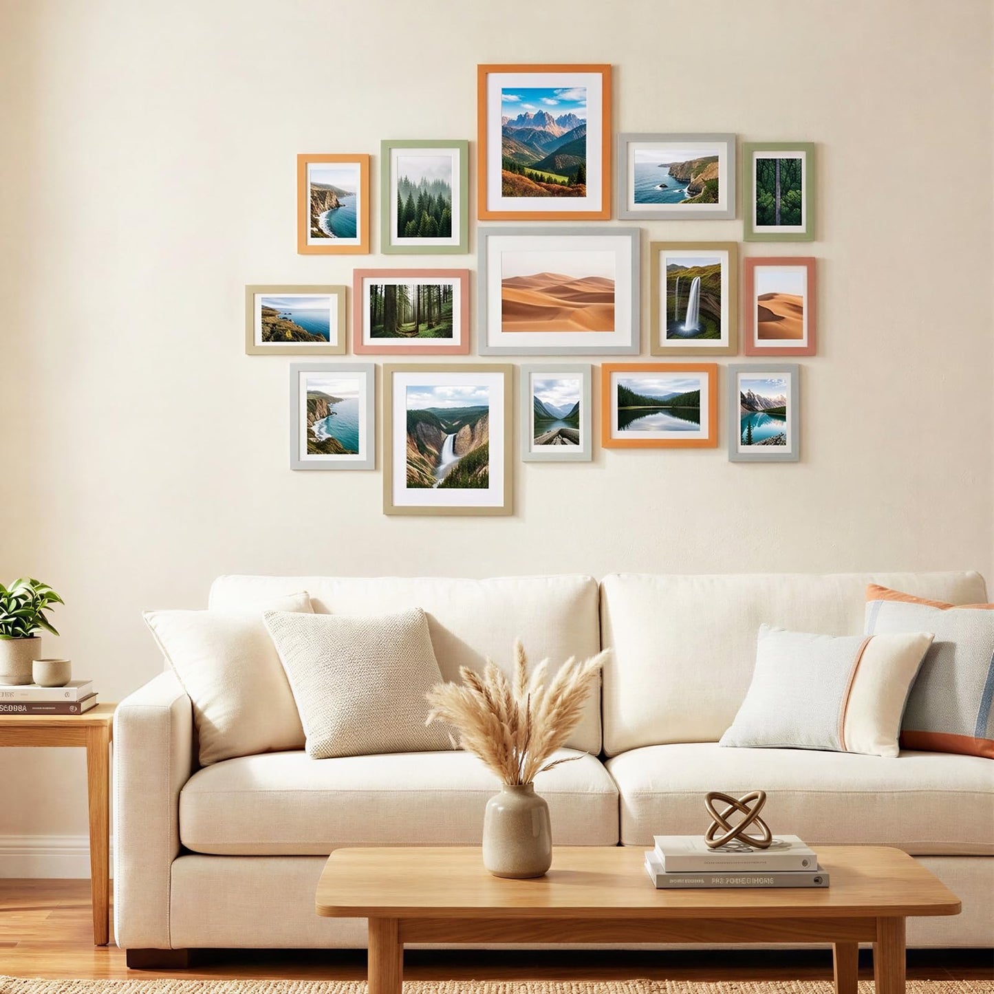 Fixwal Picture Frames Set, Gallery Wall Frame Set Picture Frames Collage 15 Pack for Wall or Tabletop with 8x10 5x7 4x6 Frames, Soft Earth Tones