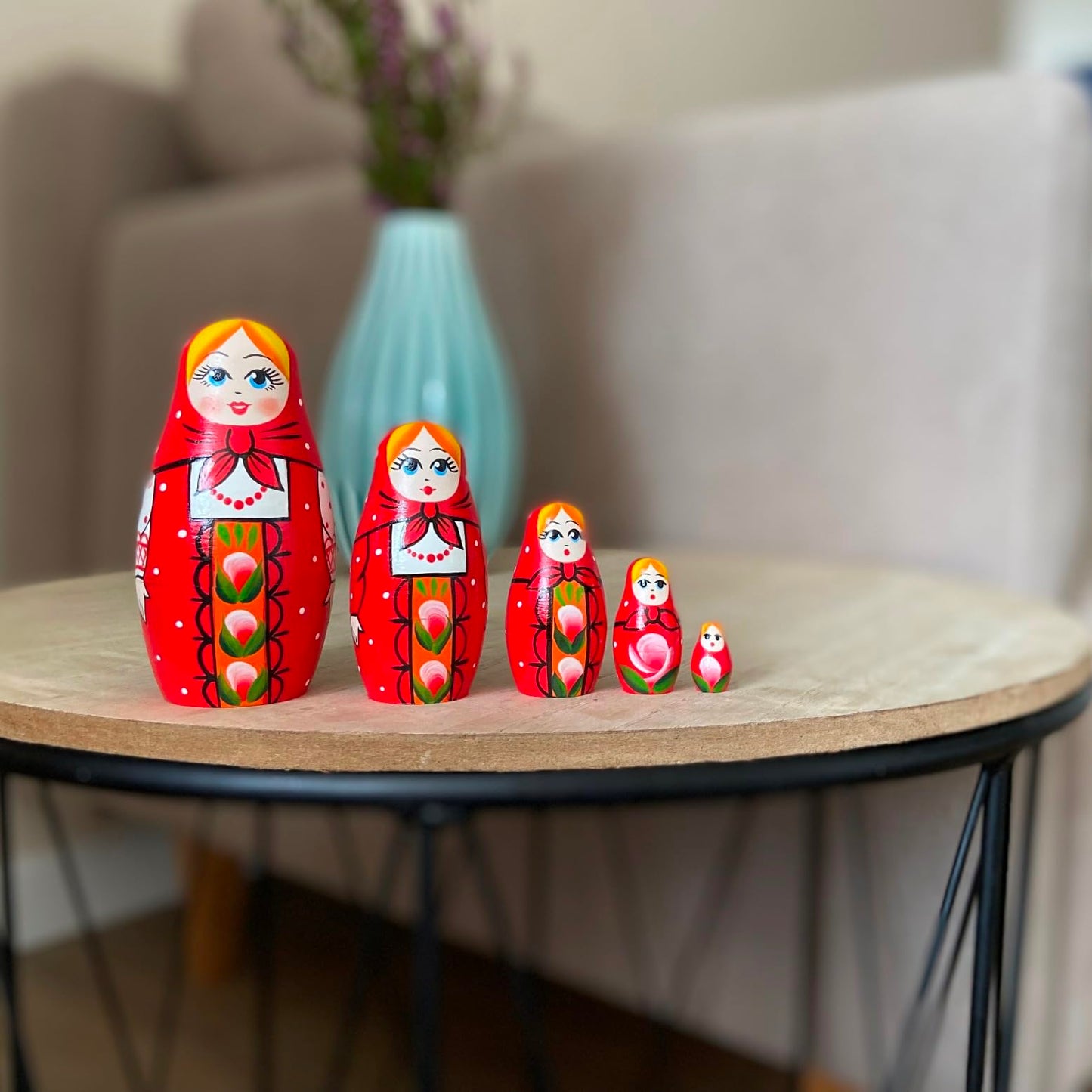AEVVV Russian Red Matryoshka Dolls Set of 5 pcs - Wooden Hand Painted Nesting Dolls - Traditional Russian Dolls