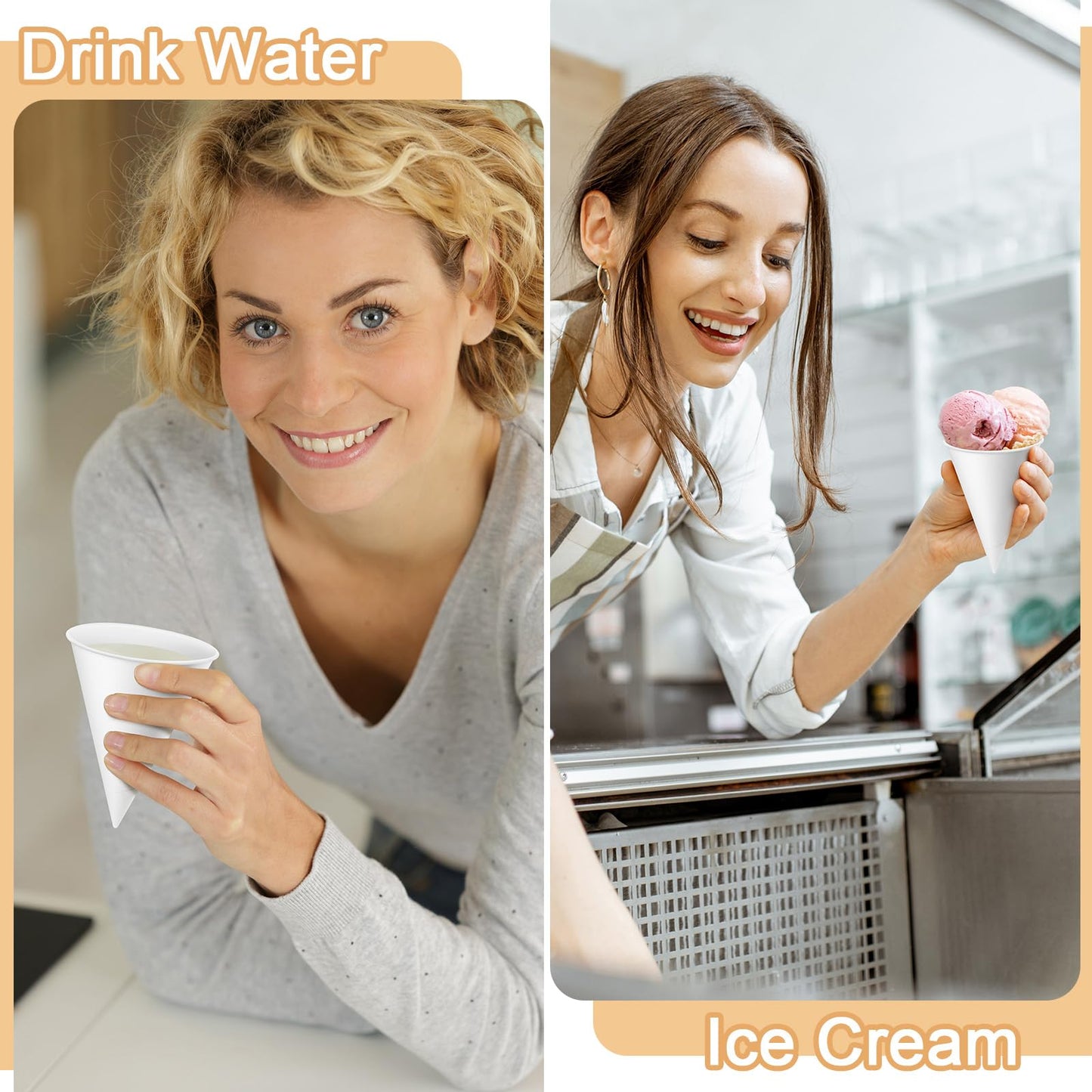 Roshtia 1600 Pcs Paper Cone Cups Thicken Disposable Cone Cups for Shaved Ice, Slushies Water Cooler Dispenser, White (4 oz)