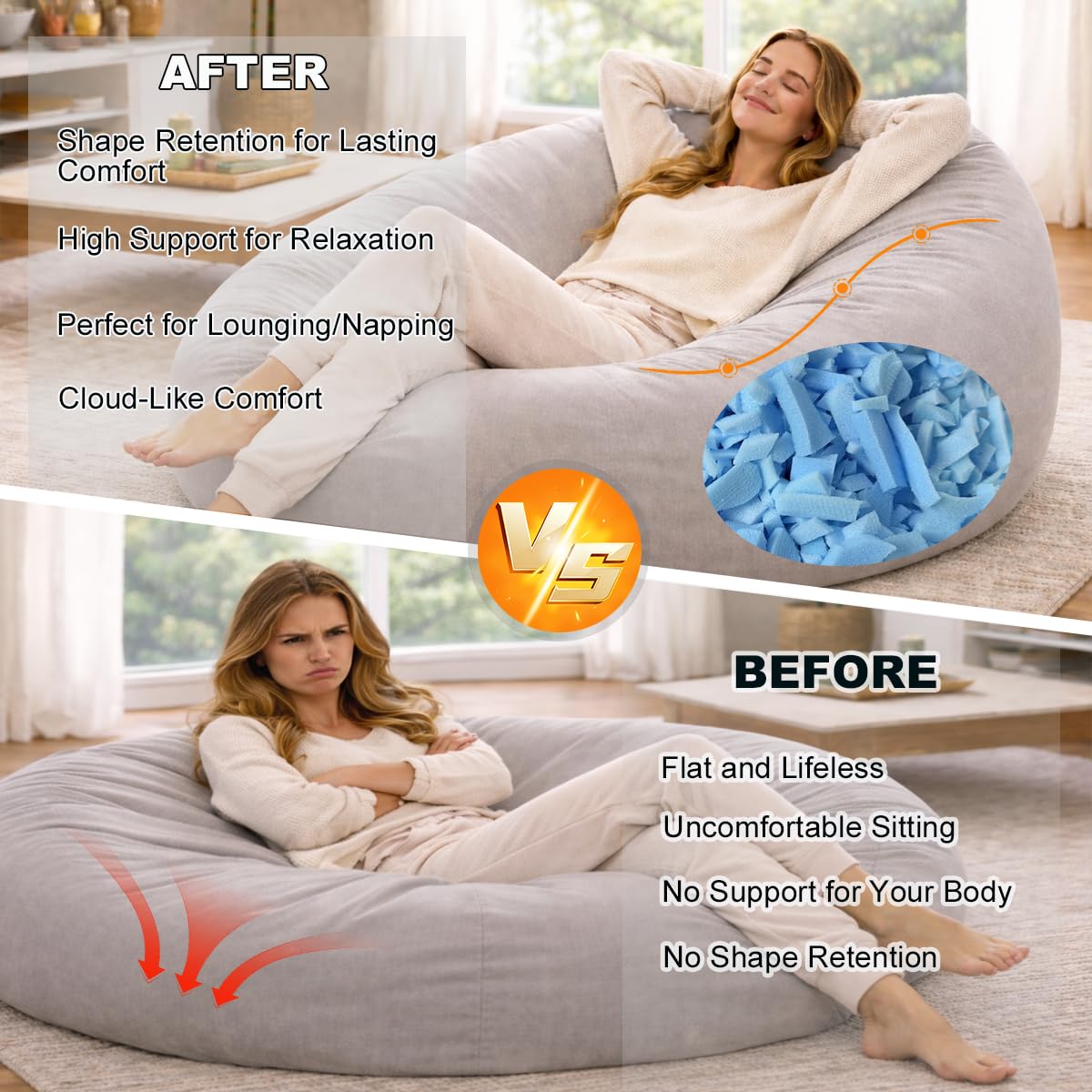 GUBFFON 20lbs Bean Bag Filler – Bulk Soft Shredded Memory Foam for Pillows, Couch Cushions, Punching Bag, Dog Beds & Crafts, Clean Fluffy Stuffing for Home Refill Projects