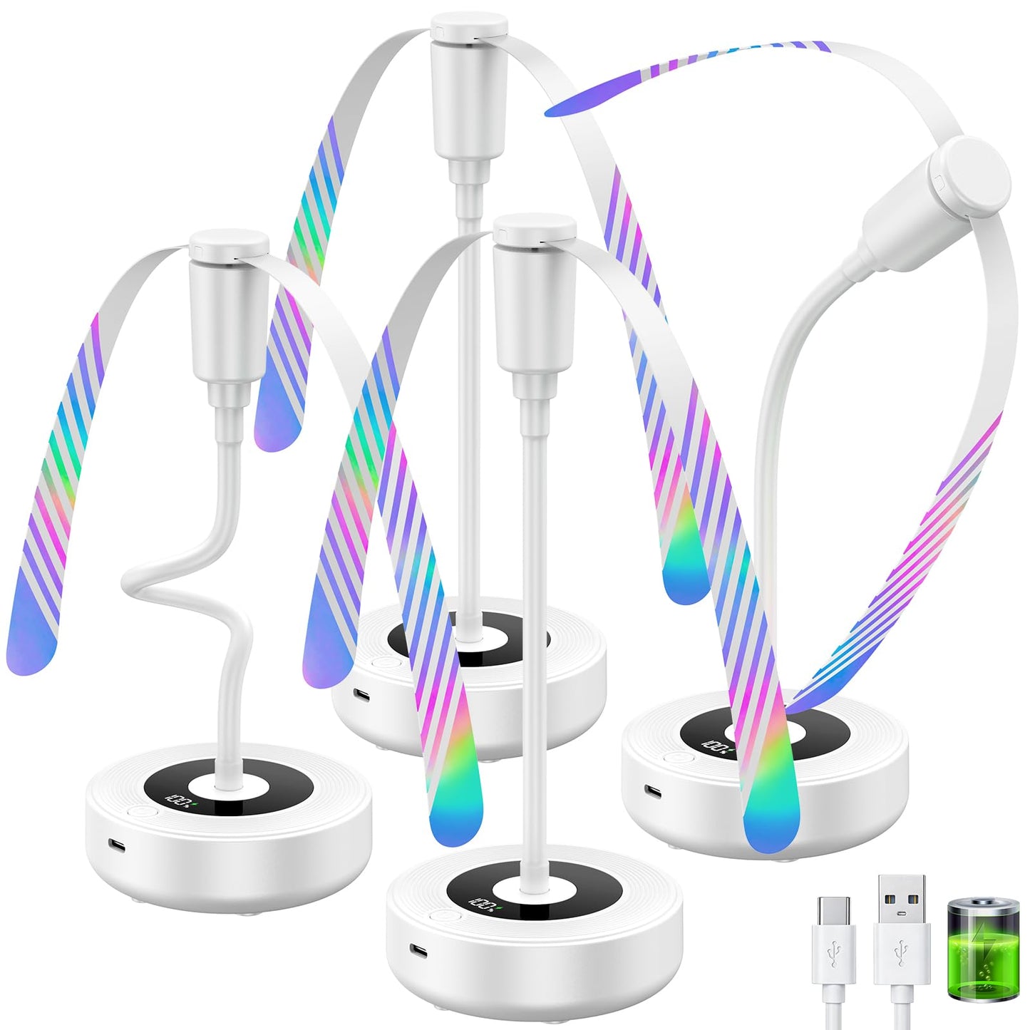 TriPole Fly Fans for Tables, 2000mAh Rechargeable Battery Operated Food Fan Lasts 20 Hrs with LED Display, Portable Fly Table Fan Indoor Outdoor for Picnic, Party, BBQ, Kitchen, Patio, 4 Pack White