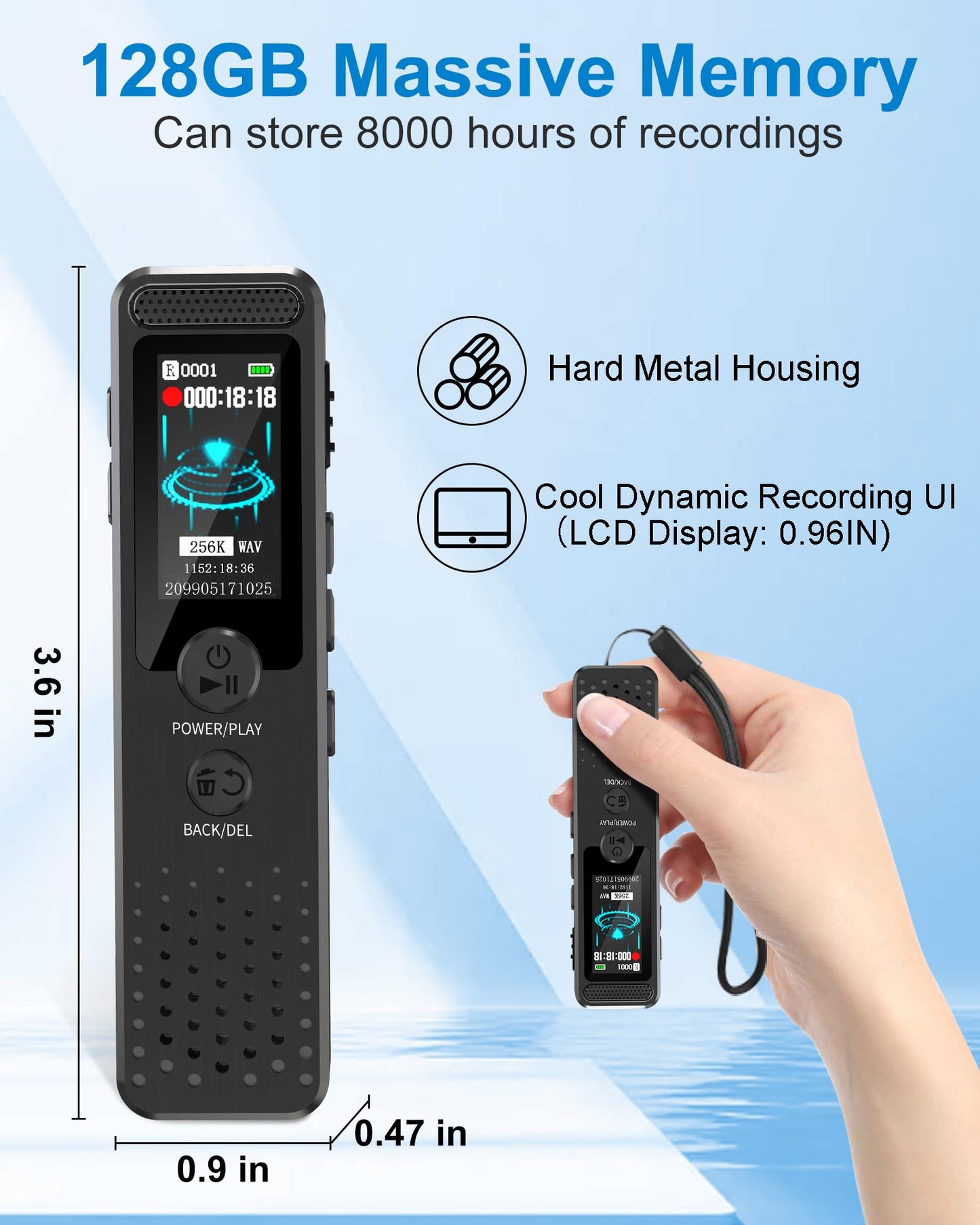 128GB Mini Digital Voice Recorder with 2159 Professional Noise Reduction and up to 1536kbps Lossless Sound Quality, Voice Activated Recorder with Playback, USB-C Audio Recorder for Lectures Meetings
