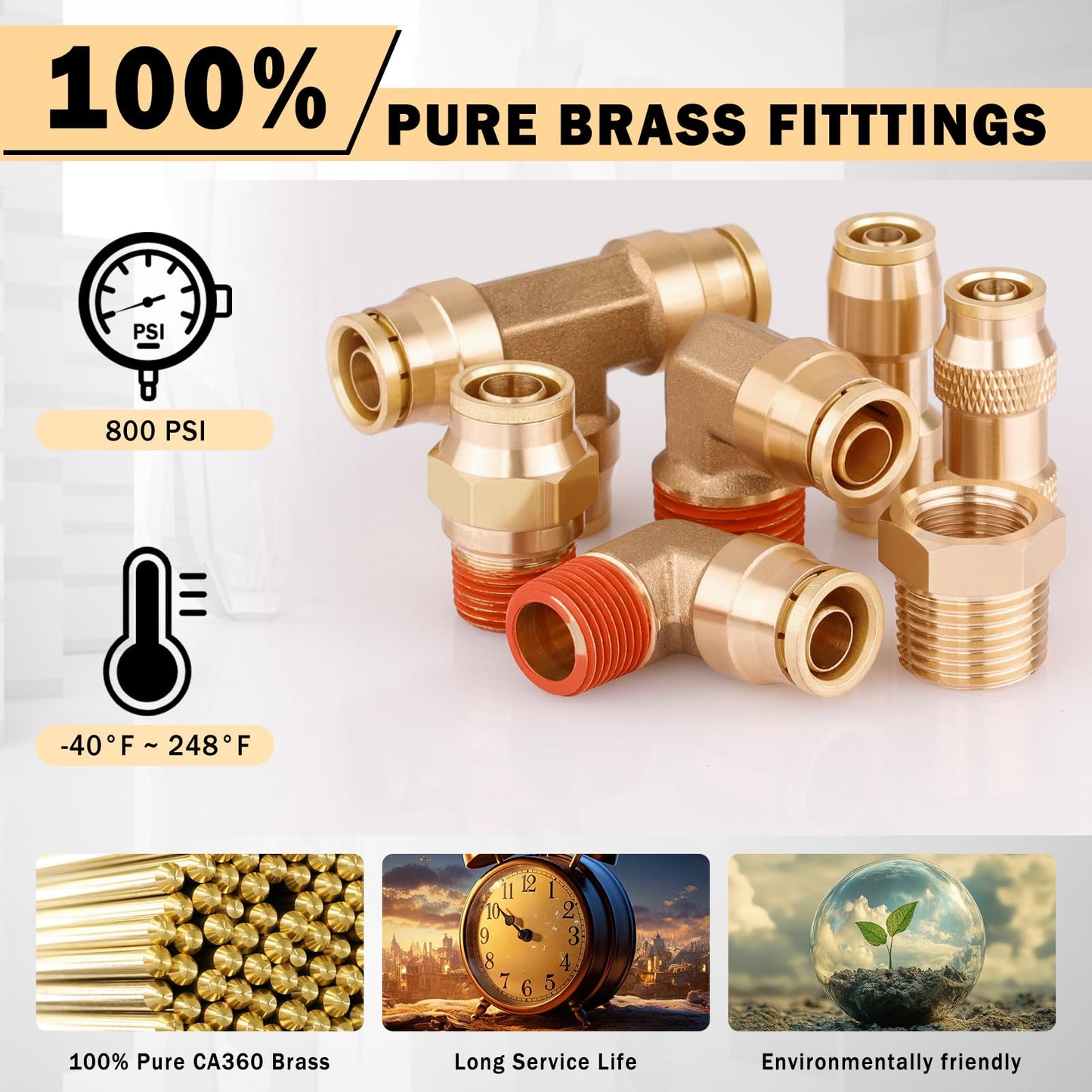 CheeMuii 76 Pcs Brass DOT Air Line Fittings Kit Push Lock Air Fittings Push to Connect Fittings NPT Thread & Quick Connect Air Hose Fittings for DOT Air Line Air Hose Pneumatic Tubing