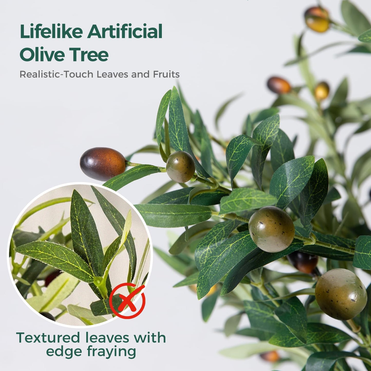 Olive Tree, 6FT Tall Faux Olive Tree with Moss and Planter, Olive Trees Artificial Indoor with Realistic Wood Trunk and Lifelike Fruits, Fake Olive Tree for Home Office Living Room Decor