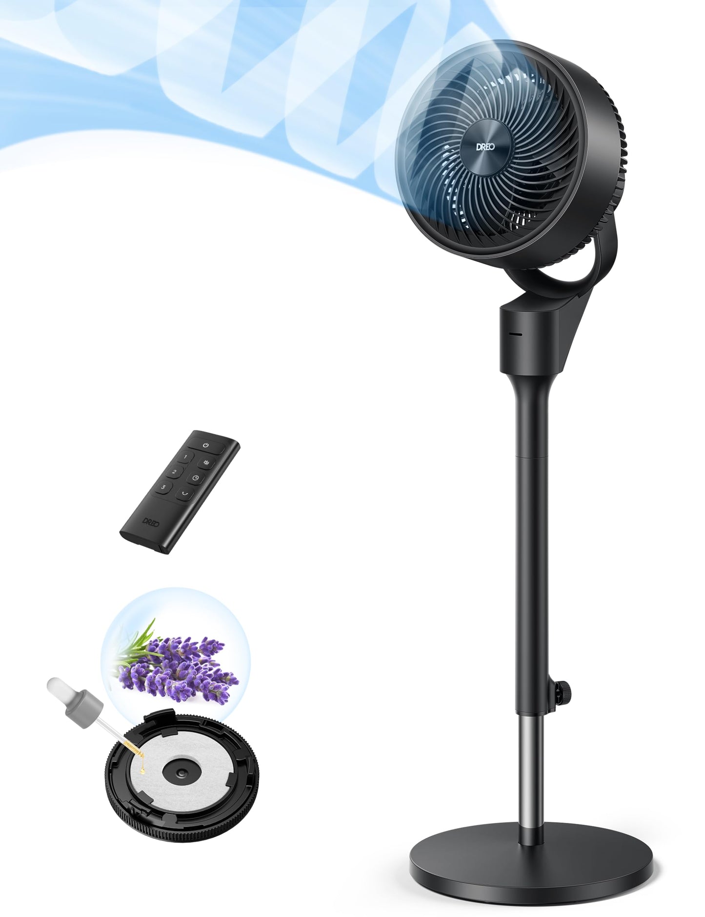 DREO Fan for Bedroom, 80° Oscillating Standing Fan, 20dB Quiet, 80ft Pedestal Fans for Home Office, 90° Manual Vertical, 3 Speeds, Remote, 34-41" Adjustable Height, Air Circulator
