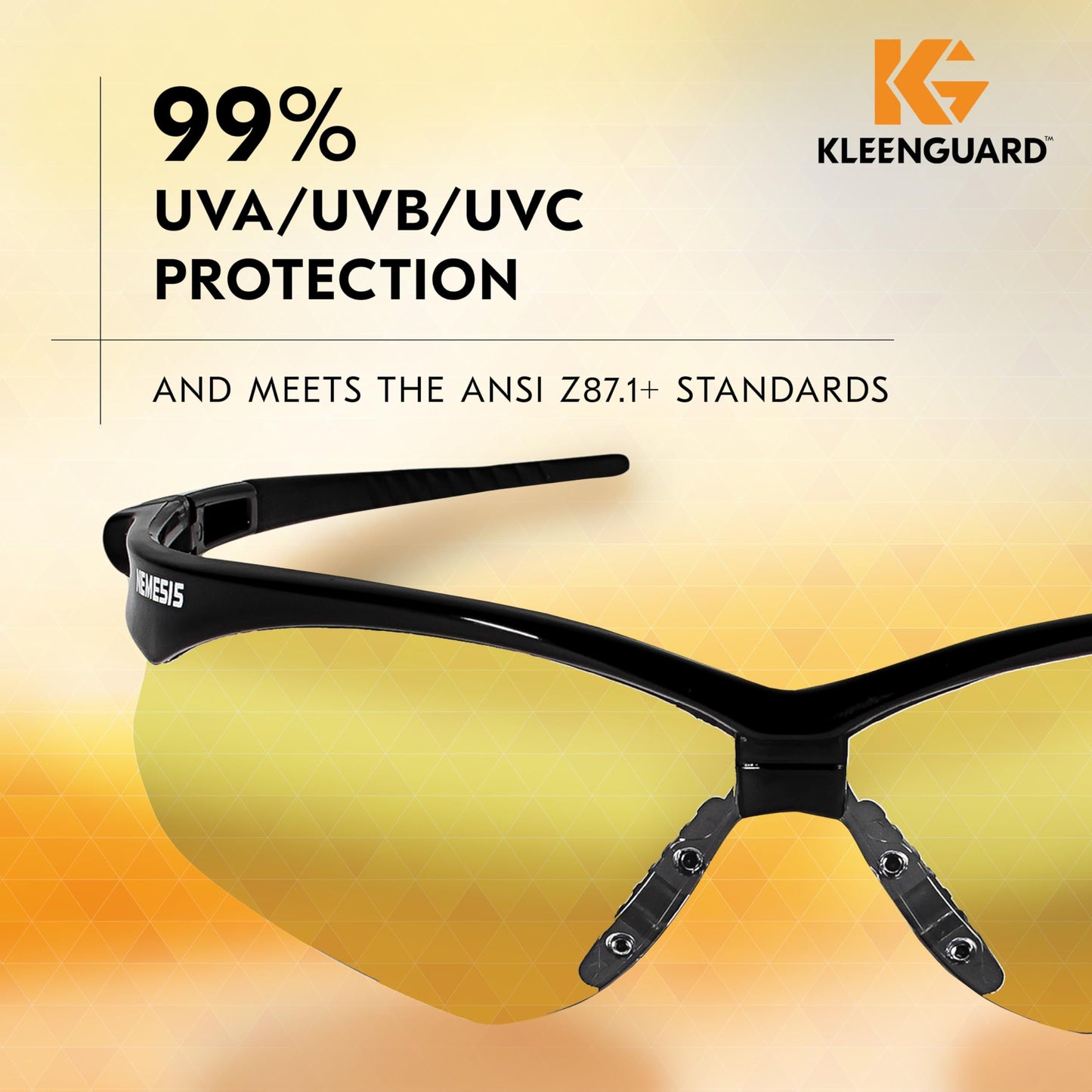 KleenGuard™ V30 Nemesis™ Safety Glasses (25659), Amber (Yellow) Lenses, Black Frame, Unisex for Men and Women (Qty 12)