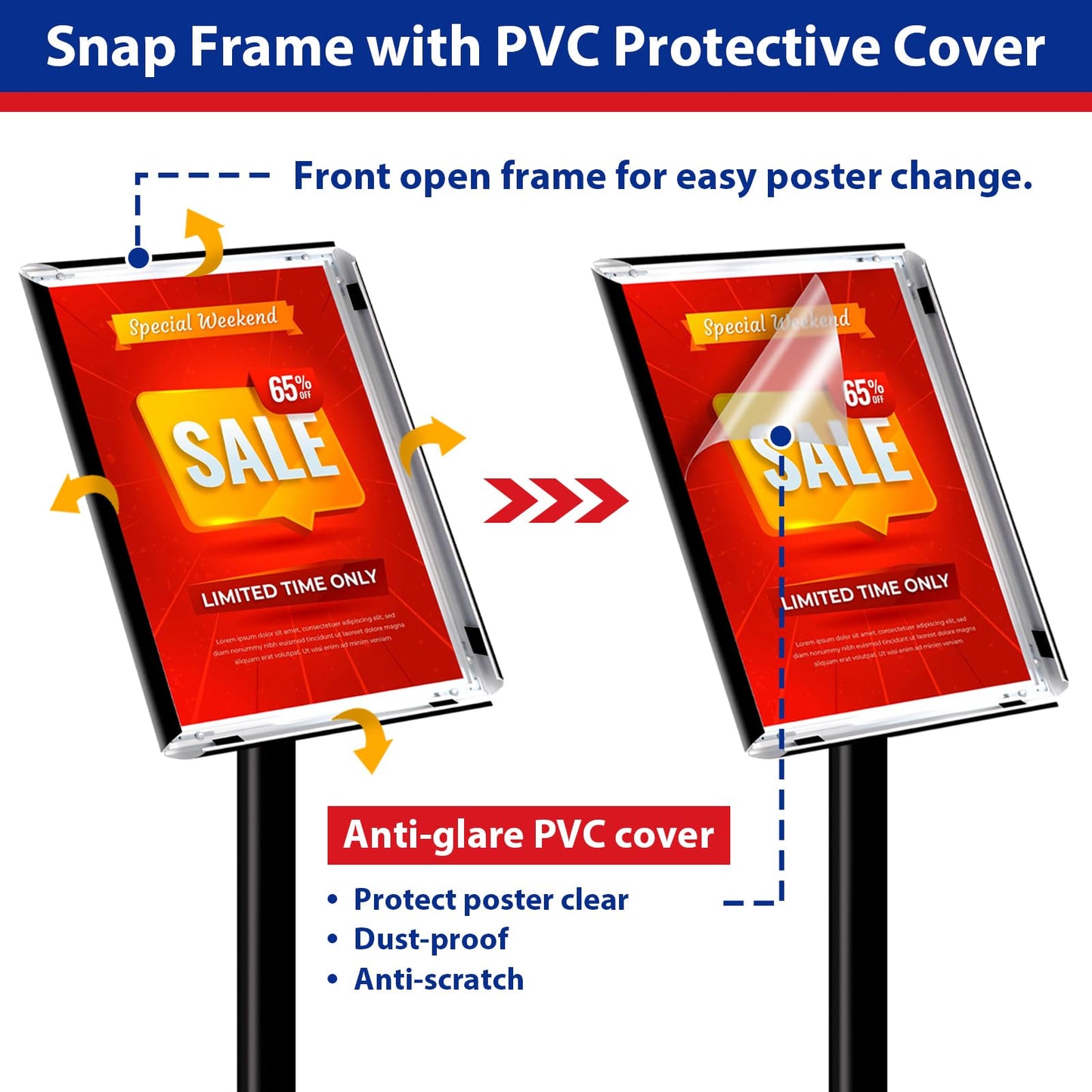 VAIIGO Pedestal Sign holder Stand 11x17inch Adjustable Standing Floor Sign Stand with Heavy Base & Snap Frame Display Stand for Indoor Outdoor Business Store Sign Holder Poster Stand (Black)
