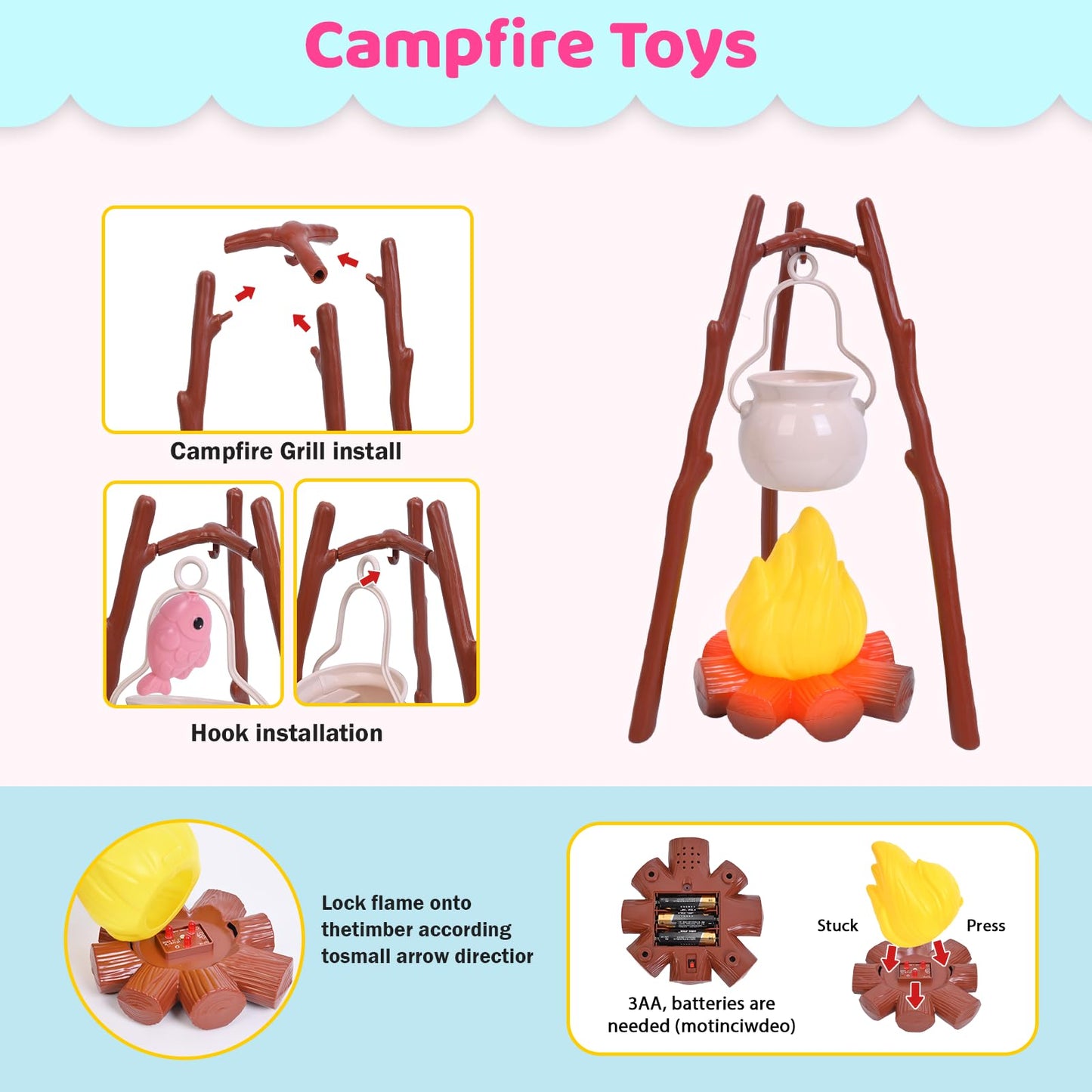 Kids Camping Set with Play Tent,Campfire,Lantern,Indoor Outdoor Camping Set with Pop up Play Tent,Camping Toys Play Set for Kids 3 4 5 Year Old,Toddler Toys