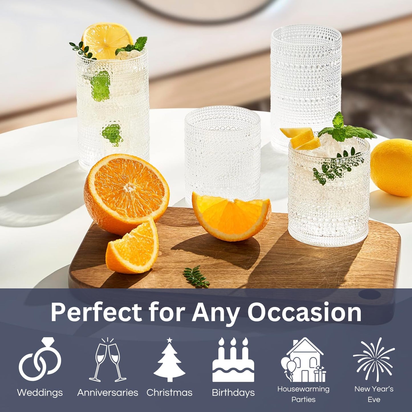 Khen Clear Reusable Plastic Drinking Glasses, Hobnail Shatterproof | 6X 10 OZ Lowball & 6X 13 OZ Highball | Tritan Tumblers, Acrylic Unbreakable, Dishwasher Safe Water Cups, BPA-free, Indoor, Outdoor