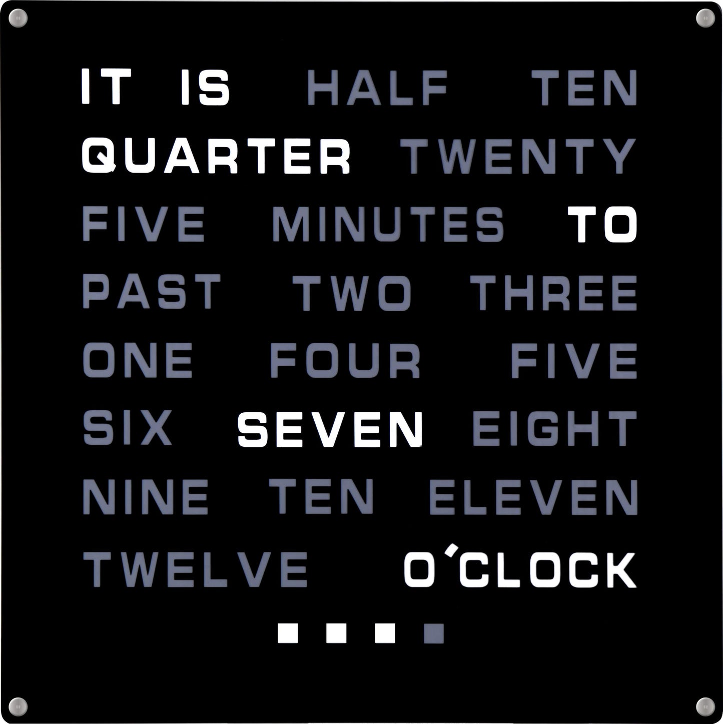 Tech Tools LED Word Clock - Displays Time as Text - Powered by AC Adapter (12" x 12")
