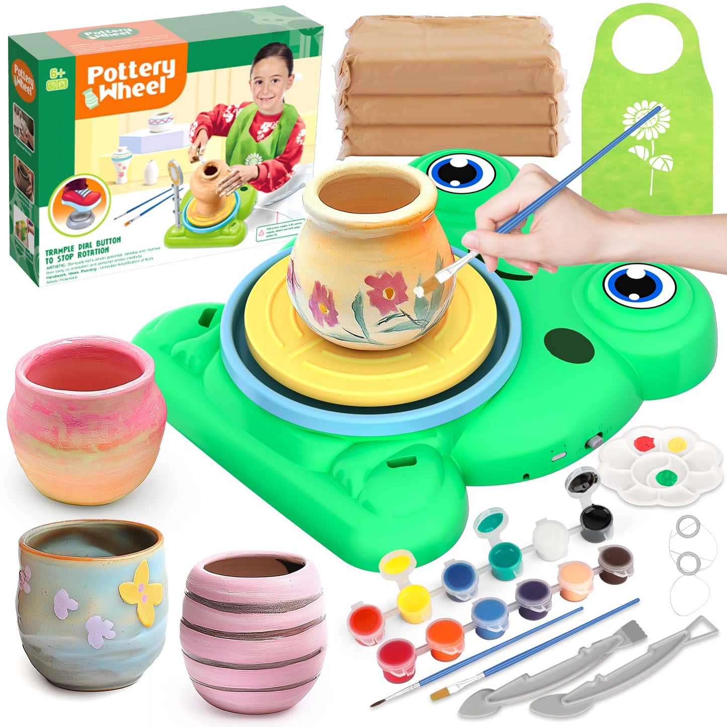 Pottery Wheel for Kids - Complete Pottery Painting Kit Arts and Crafts for Kids Ages 8-12 with 1.65lb Air Dry Clay Art Supplies for Kids Toys Girls Boy Birthday Gift for 6 7 8 9 10 11 12+