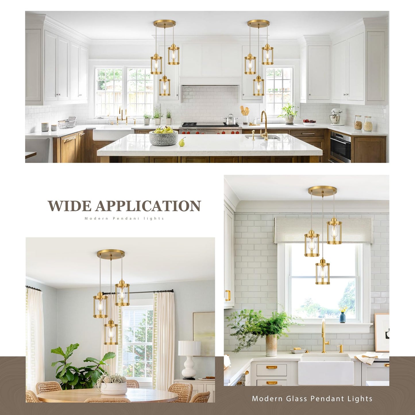 Osimir 3-Light Pendant Lighting, Brushed Gold Dining Room Chandelier Light Fixture Over Table with Clear Glass, Modern Cluster Hanging Lights for Kitchen Island Sink, OS-3014-3BG