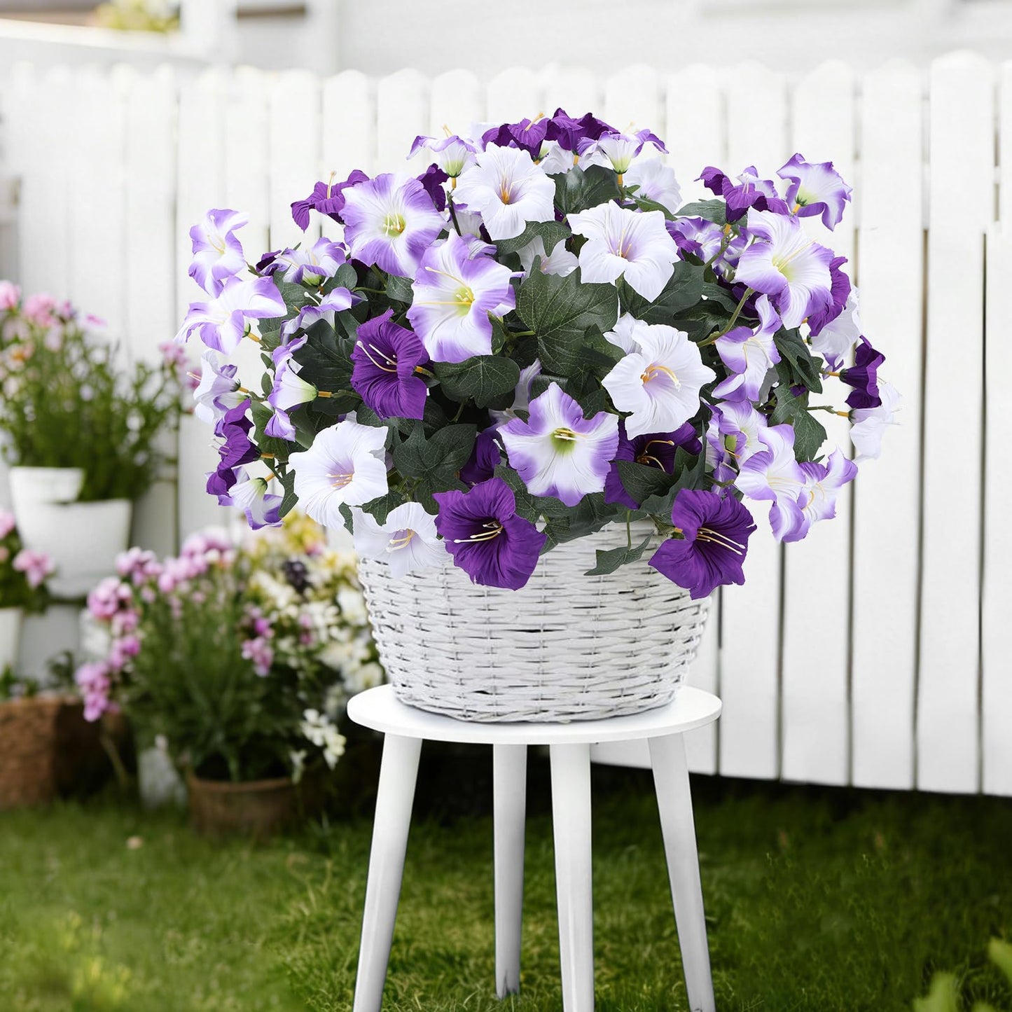 Geegoods Artificial Flowers Plants for Outdoors, 8 Bundles UV Resistant Fake Faux Petunias for Outdoor Planters Patio Front Porch Balcony Garden Decor