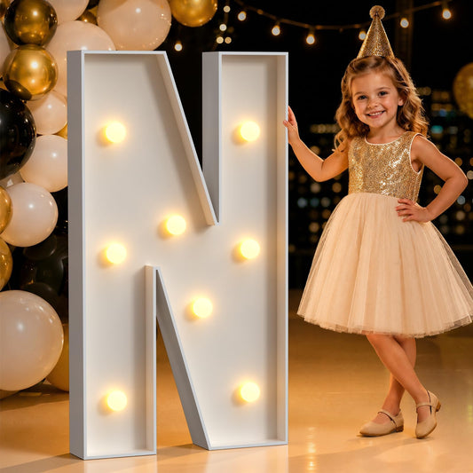 3FT Marquee Light Up Letters, Large Marquee Letters N for Party Decorations, Big Baby Letters for Baby Shower Birthday Party Decor Wedding Engagement, Mosaic Letters for Balloons Pre-Cut DIY Foamboard