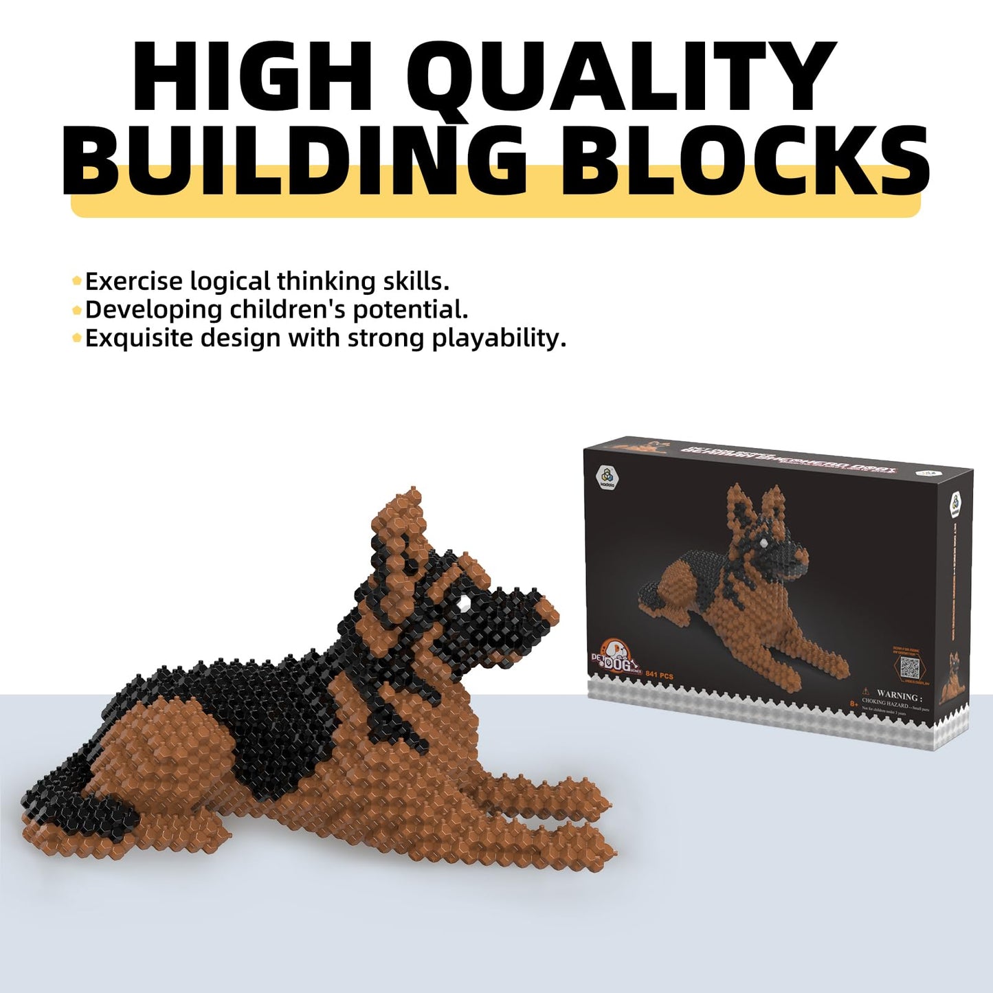 KADELE Cute Dog Building Animal Sets, Extremely Challenging STEM Building Blocks Decor for Adults Kids, Micro 3D Educational Toys for Boys Girls Ages 8 and Up，German Shepherd