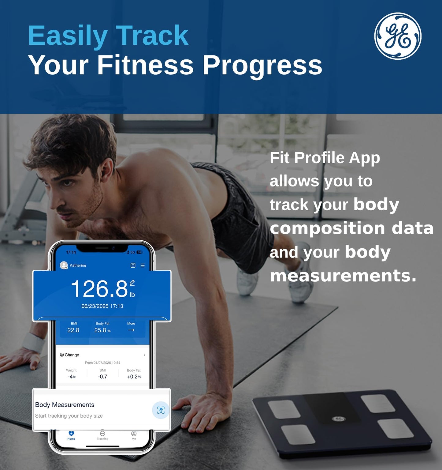 GE Smart Scale for Body Weight BMI Fat Muscle Mass with All-in-one LCD Display, Digital Bathroom Weight Scales Bluetooth Body Composition Analyzer with App, Accurate Weighing, 400 lbs / 180 kg