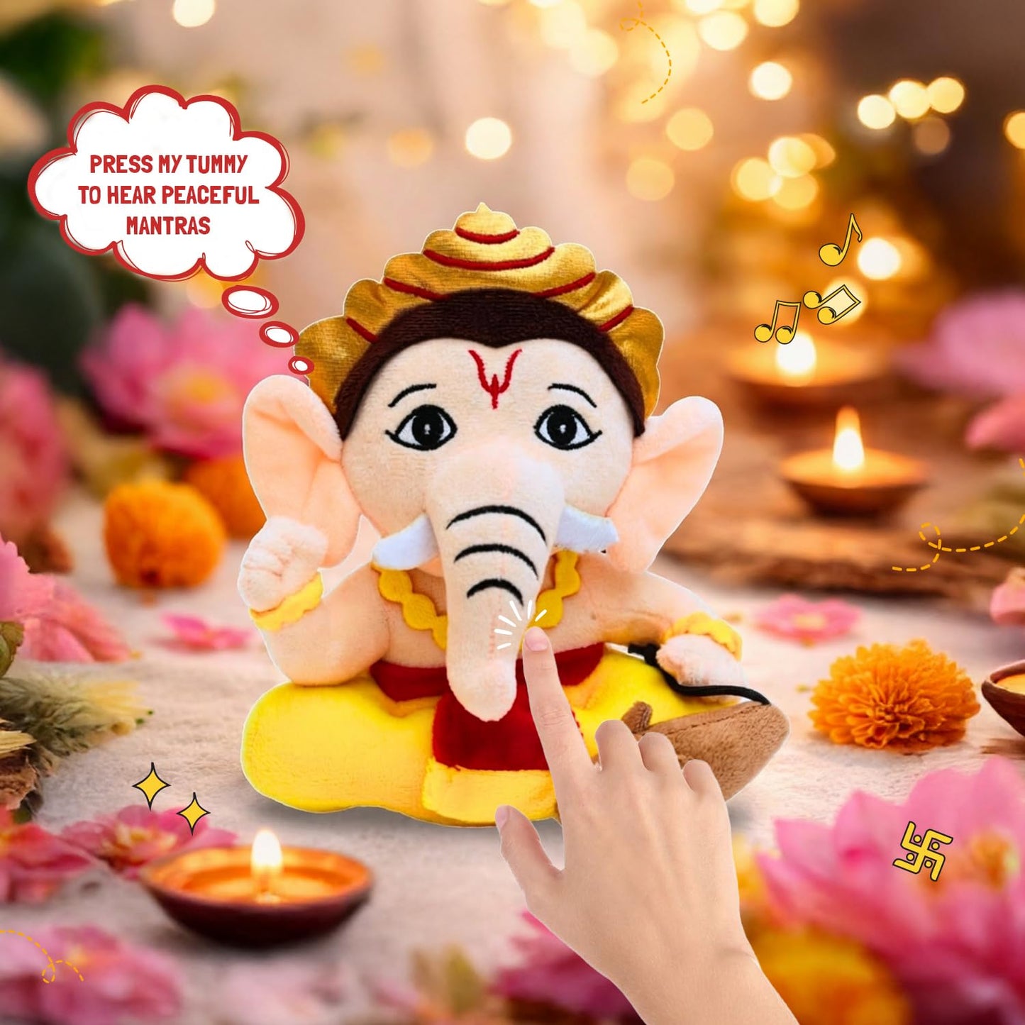 Panda's Box Mantra Chanting Baby Ganesha (Small - 20 CM) | Musical Soft Plush Toy | Best Gift for Infants, Toddlers & Babies