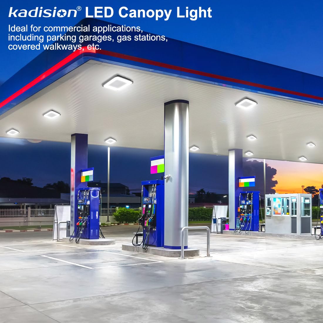 Kadision LED Canopy Light 100W (400 MH Equiv.), 10"x10" Square Gas Station Light with Selectable Wattage (100/80/60W) and CCT (5000/4000/3500K), 0-10V Dimmable IP65 Waterproof, UL Certified