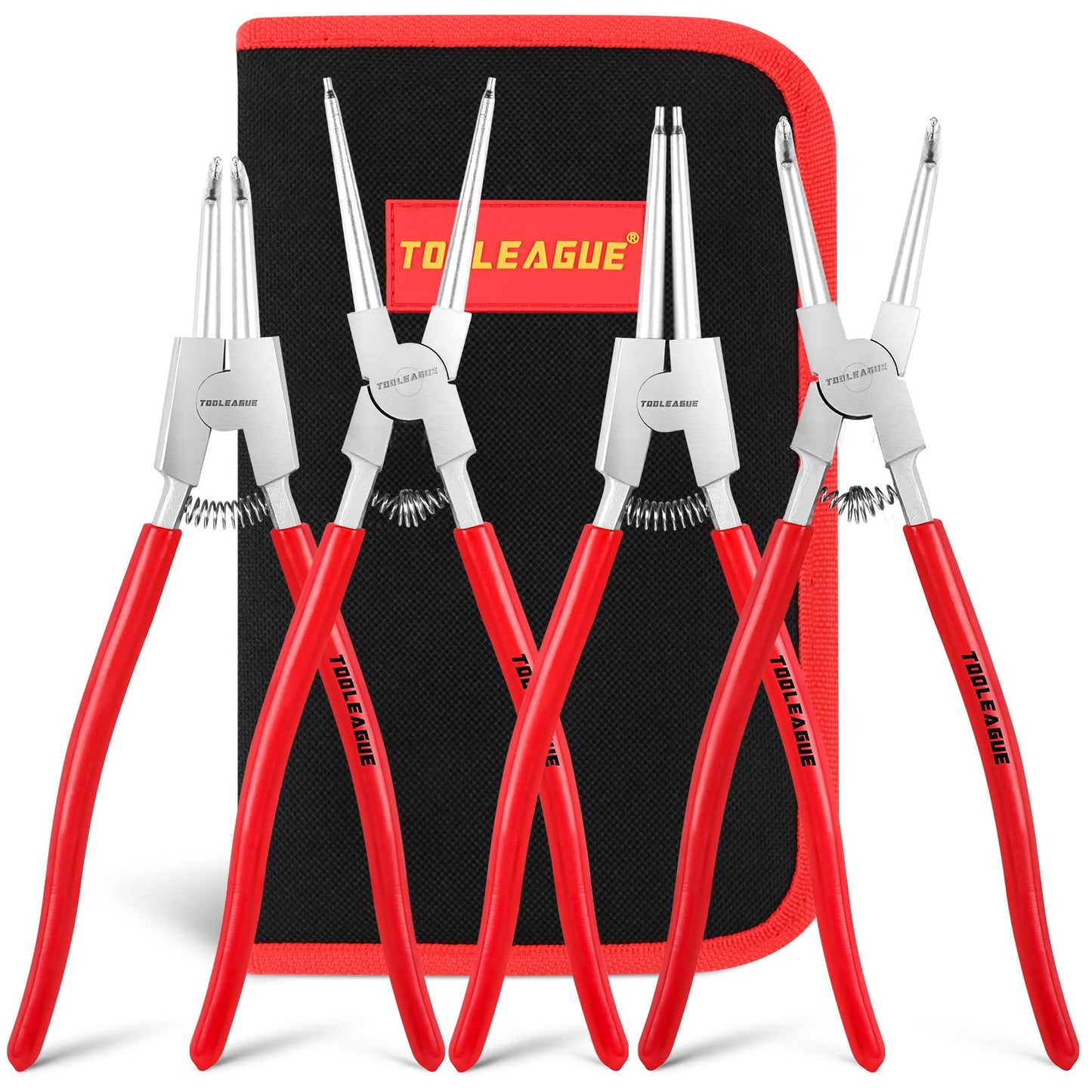 TOOLEAGUE 4 Pcs Snap Ring Pliers Set, Circlip Pliers, 13 inches Internal/External Heavy Duty for Ring Remover Retaining Straight Bent Lock Ring Pliers Set