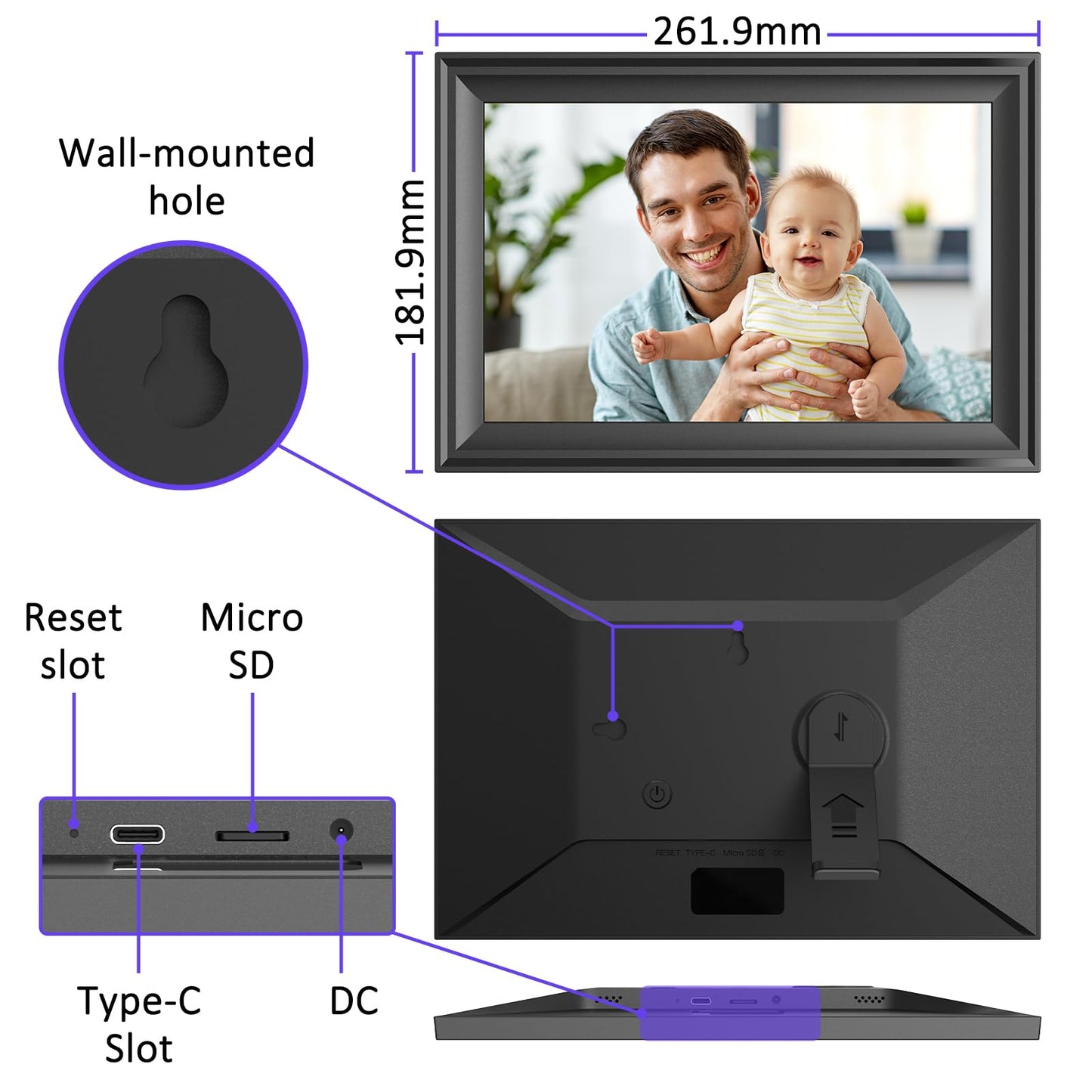 ThankVip Digital Picture Frame 10.1 Inch WiFi Photo Frame Electronic, IPS HD Display Touch Screen,16GB Storage, Slideshow, Wall Mountable, Auto-Rotate, Share Photos and Video via Uhale App