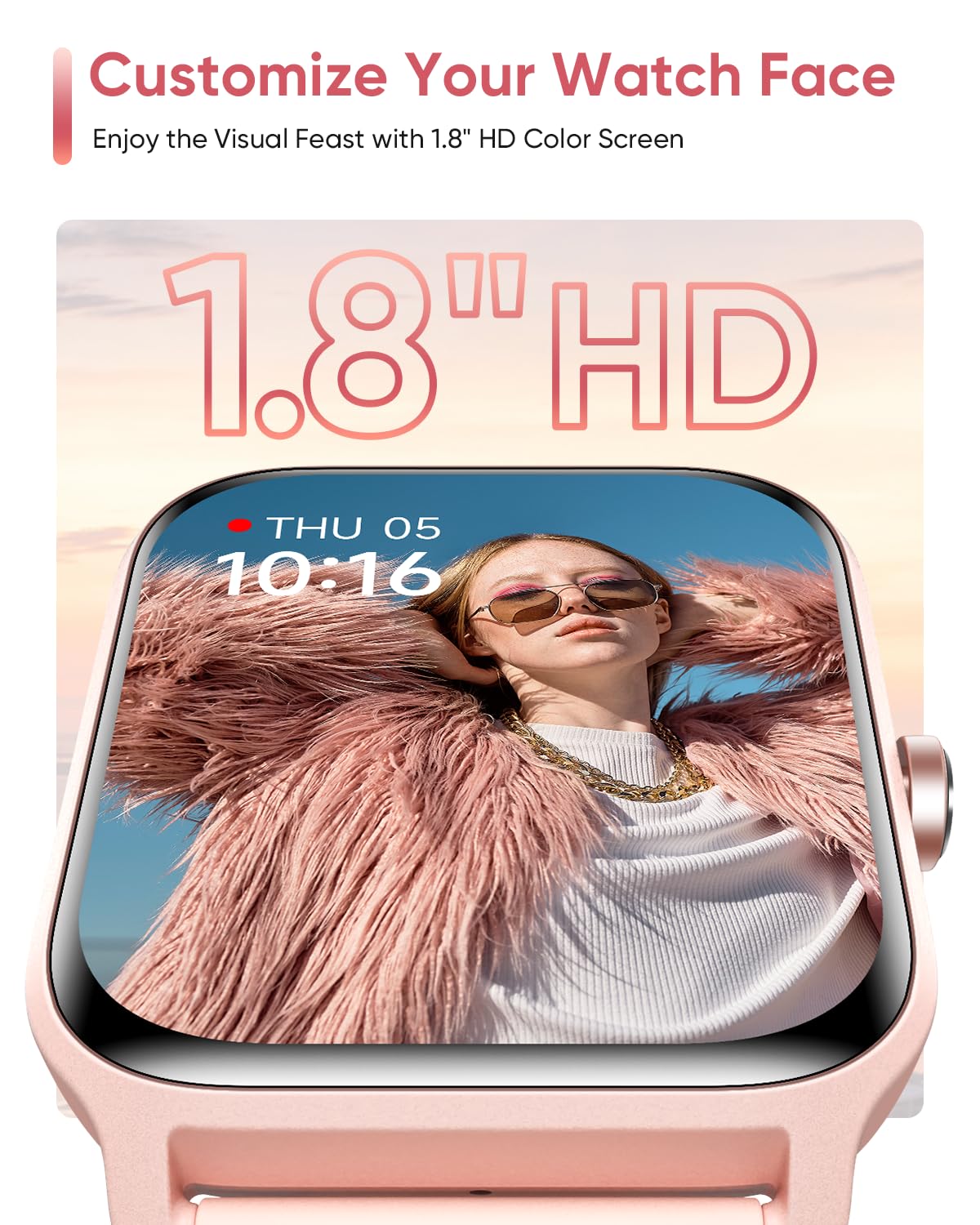 Fitpolo Smart Watches for Women Android & iPhone, Alexa Built-in [1.8" HD Screen] IP68 Waterproof Fitness Watch with Bluetooth Call (Answer/Make), Heart Rate/Sleep/SpO2 Monitor, 105+ Sports Tracker