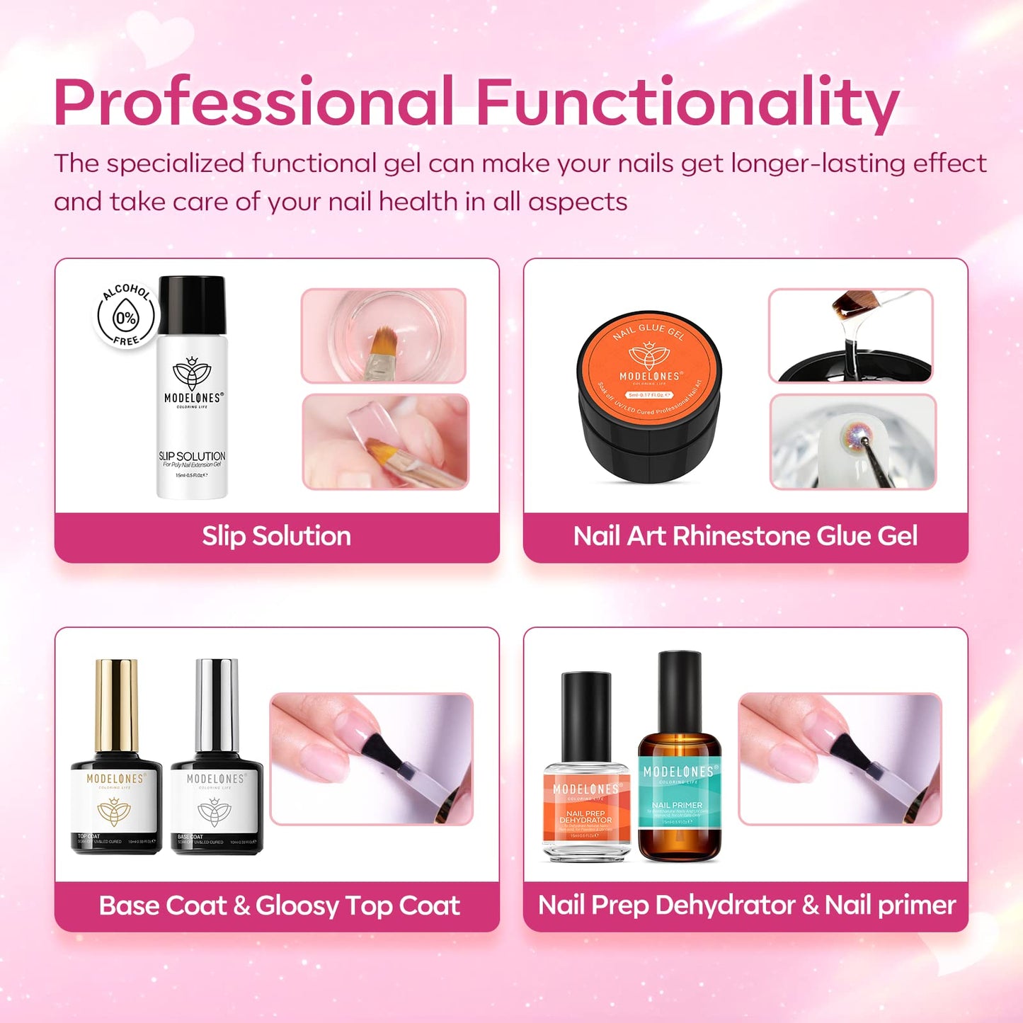 Modelones Poly Nail Gel Kit 8 Rosy Pink Colors with 48W LED Nail Lamp Poly Extension Gel Complete Nail Art Tools Professional Starter Manicure Kit Supplies Rhinestone GlittersBeauty Gift DIY at Home