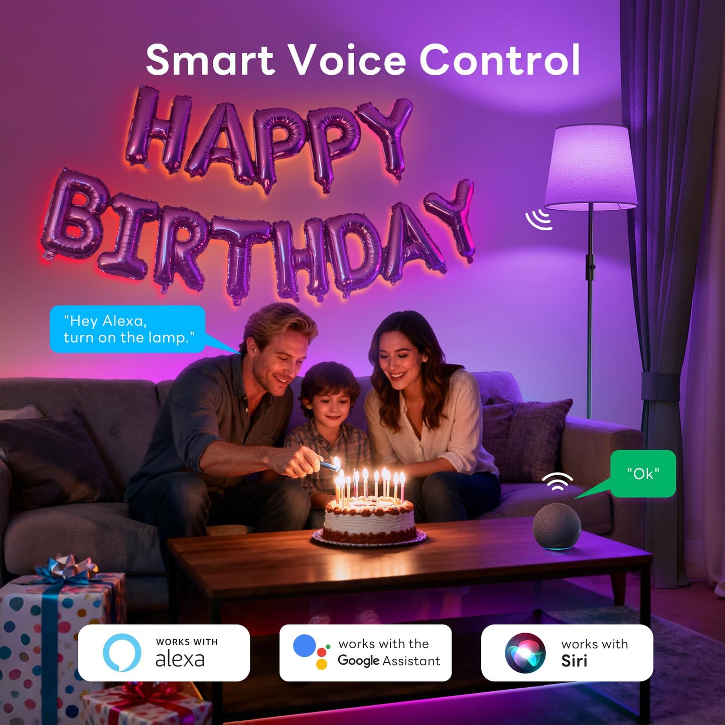 VARICART Smart LED Floor Lamp for Living Room, 62" Tall Lamp with App & Alexa Voice Control, RGB + 2700K-6000K Tunable White, 10W 1200lm 1%-100% Dimmable, Linen Shade, No Registration Required, Black